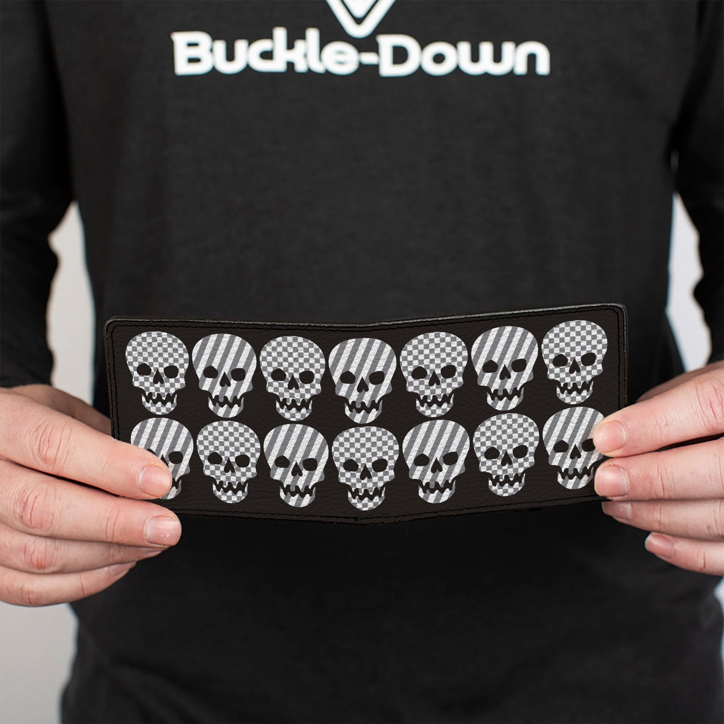 Bi-Fold Wallet - Checker & Stripe Skulls Black White Gray