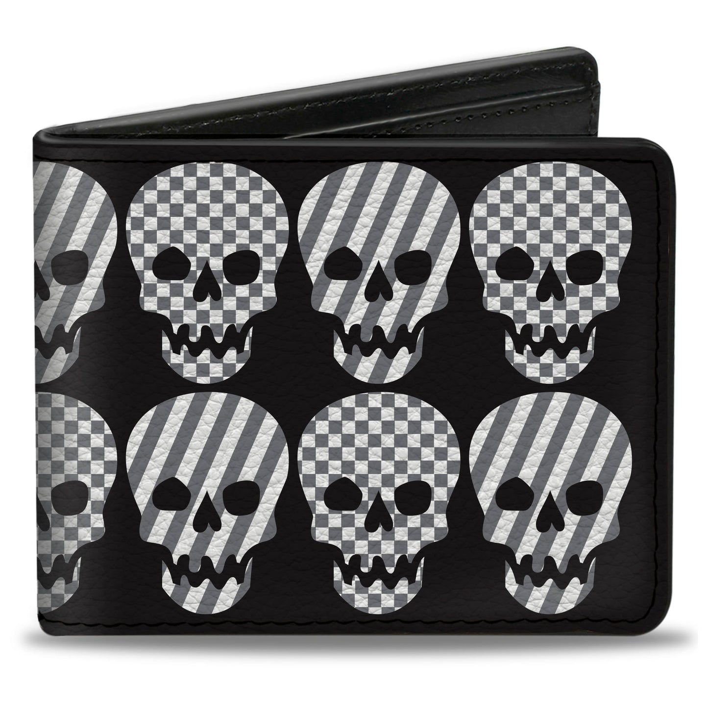 Bi-Fold Wallet - Checker & Stripe Skulls Black White Gray