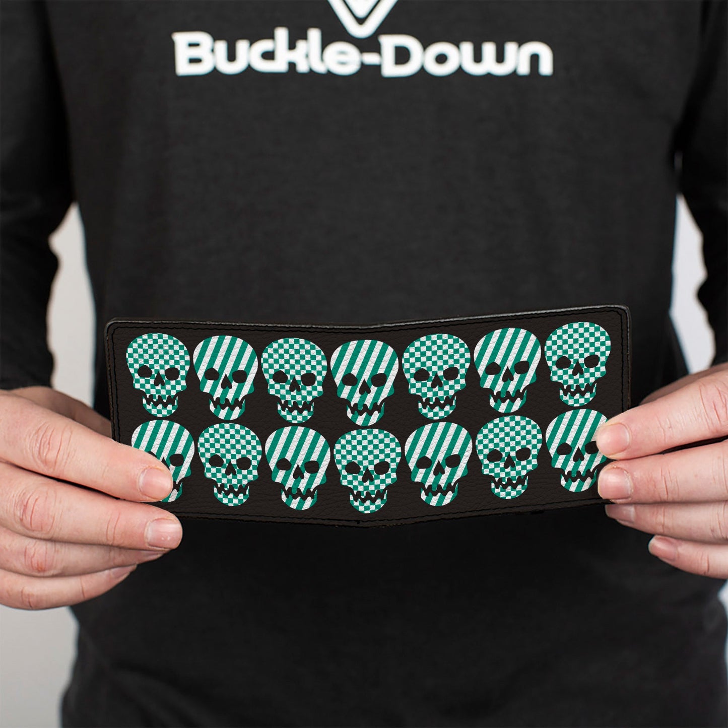 Bi-Fold Wallet - Checker & Stripe Skulls Black White Green