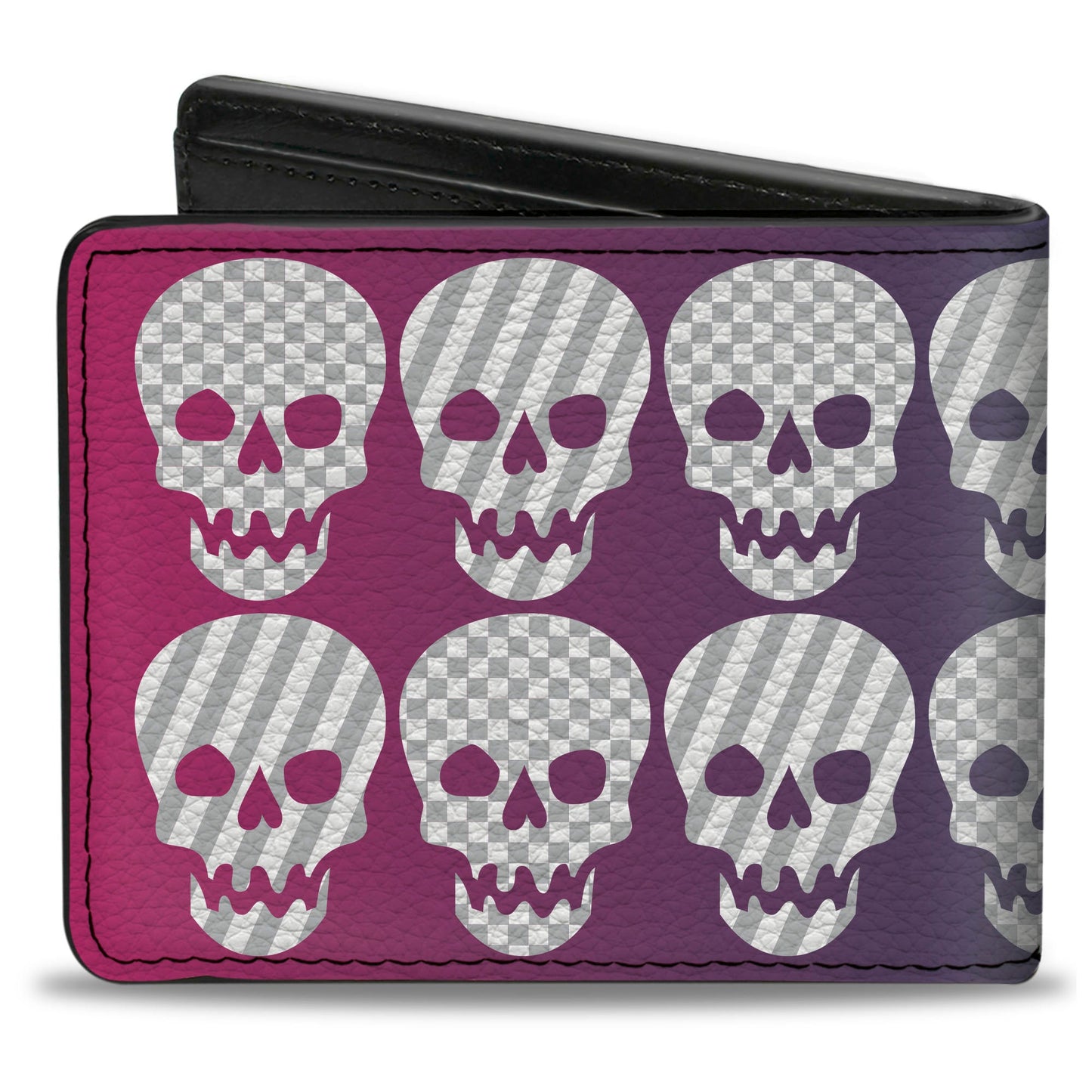 Bi-Fold Wallet - Checker & Stripe Skulls Gradient Blue Fuchsia