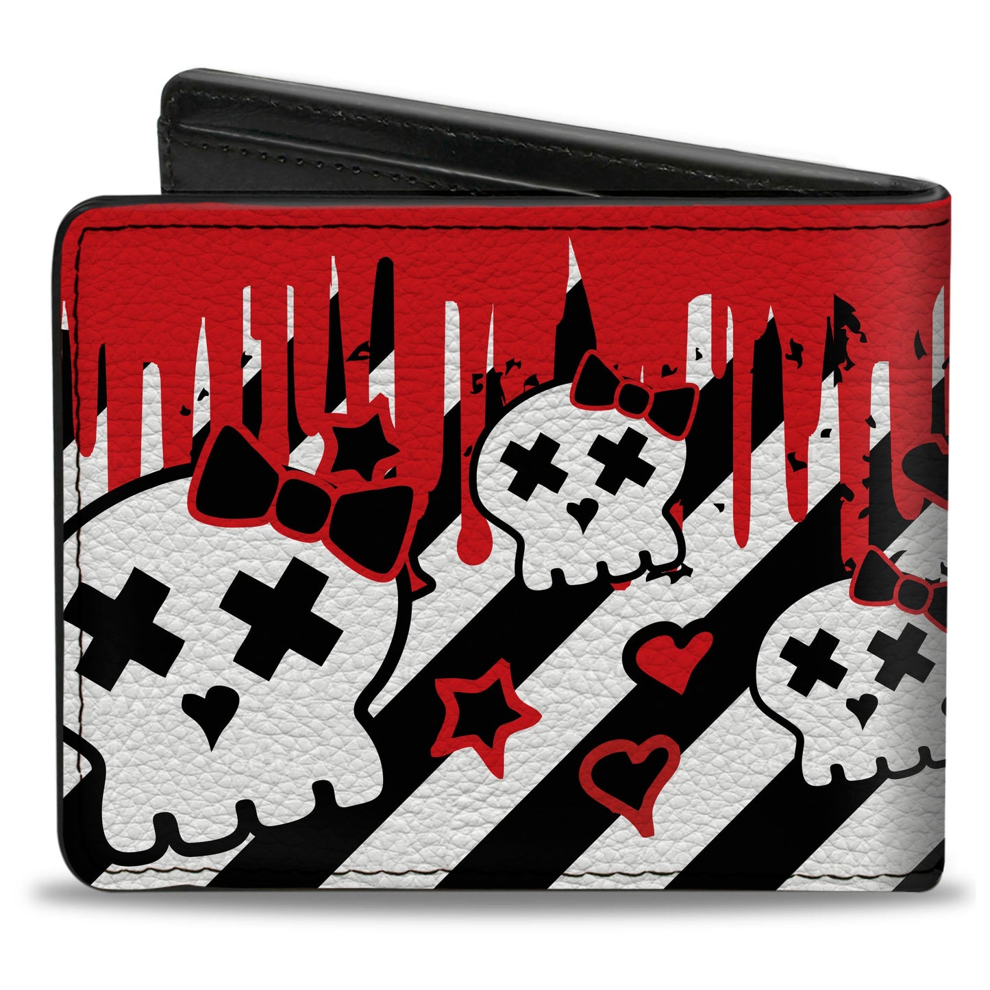 Bi-Fold Wallet - Girlie Skull Black White w Red Paint Drips