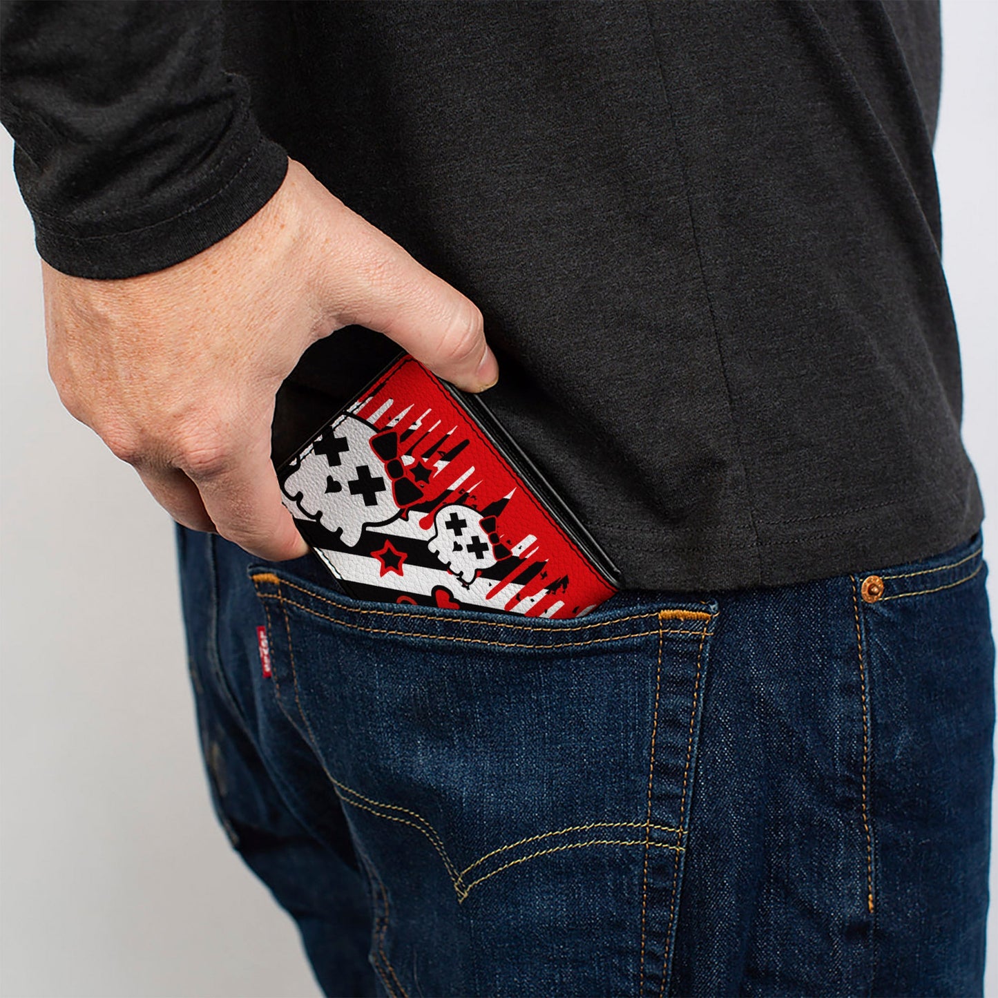 Bi-Fold Wallet - Girlie Skull Black White w Red Paint Drips