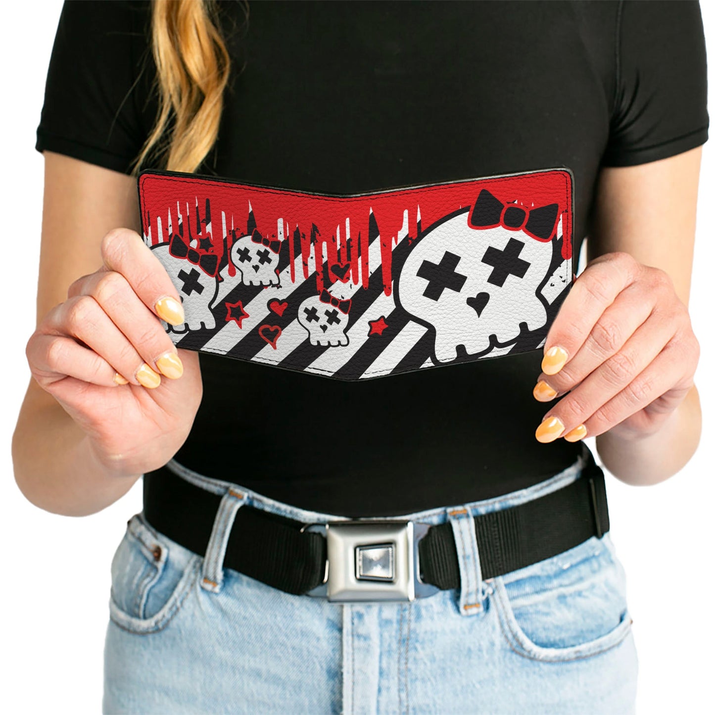 Bi-Fold Wallet - Girlie Skull Black White w Red Paint Drips