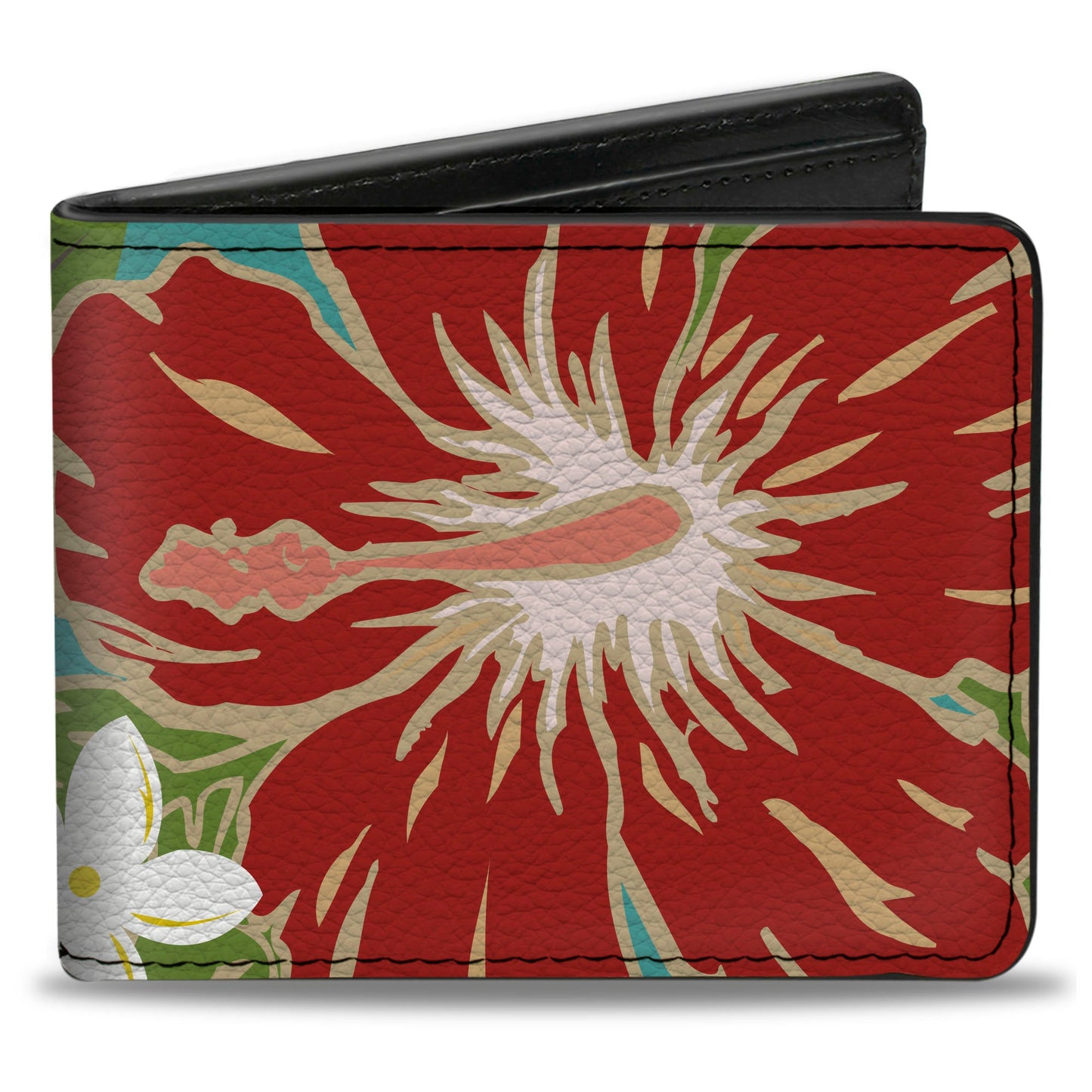 Bi-Fold Wallet - Hibiscus & Plumerias Turquoise Green Red White