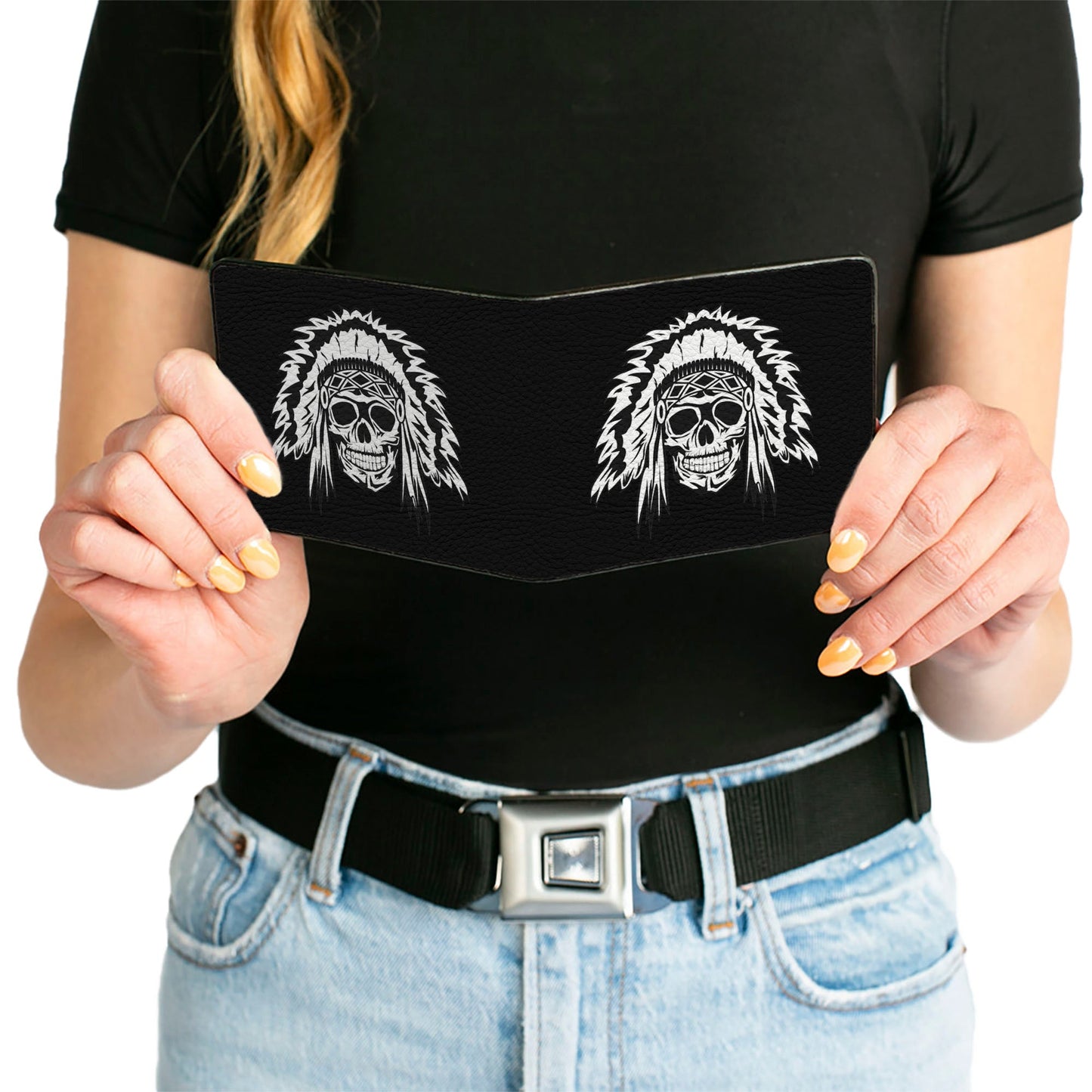 Bi-Fold Wallet - Native American Skull Black White