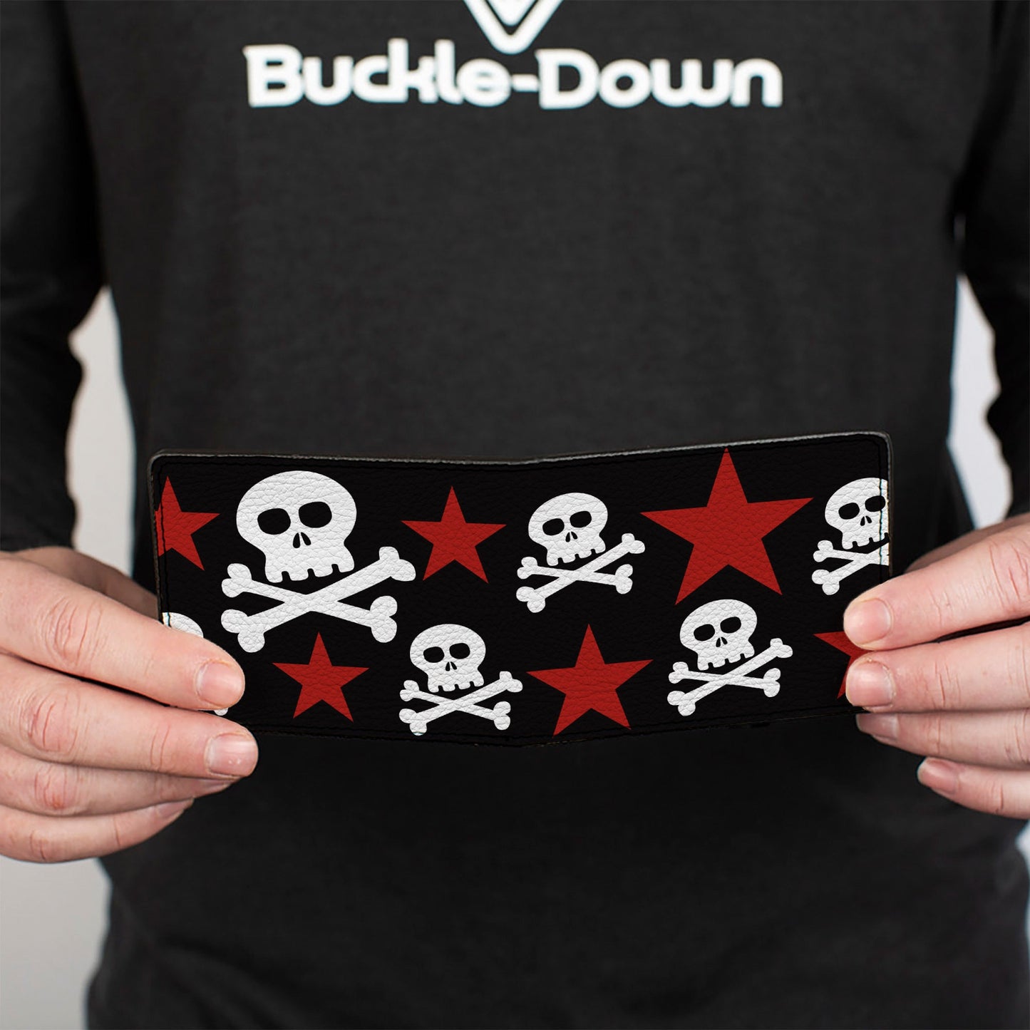 Bi-Fold Wallet - Skulls & Stars Black White Red