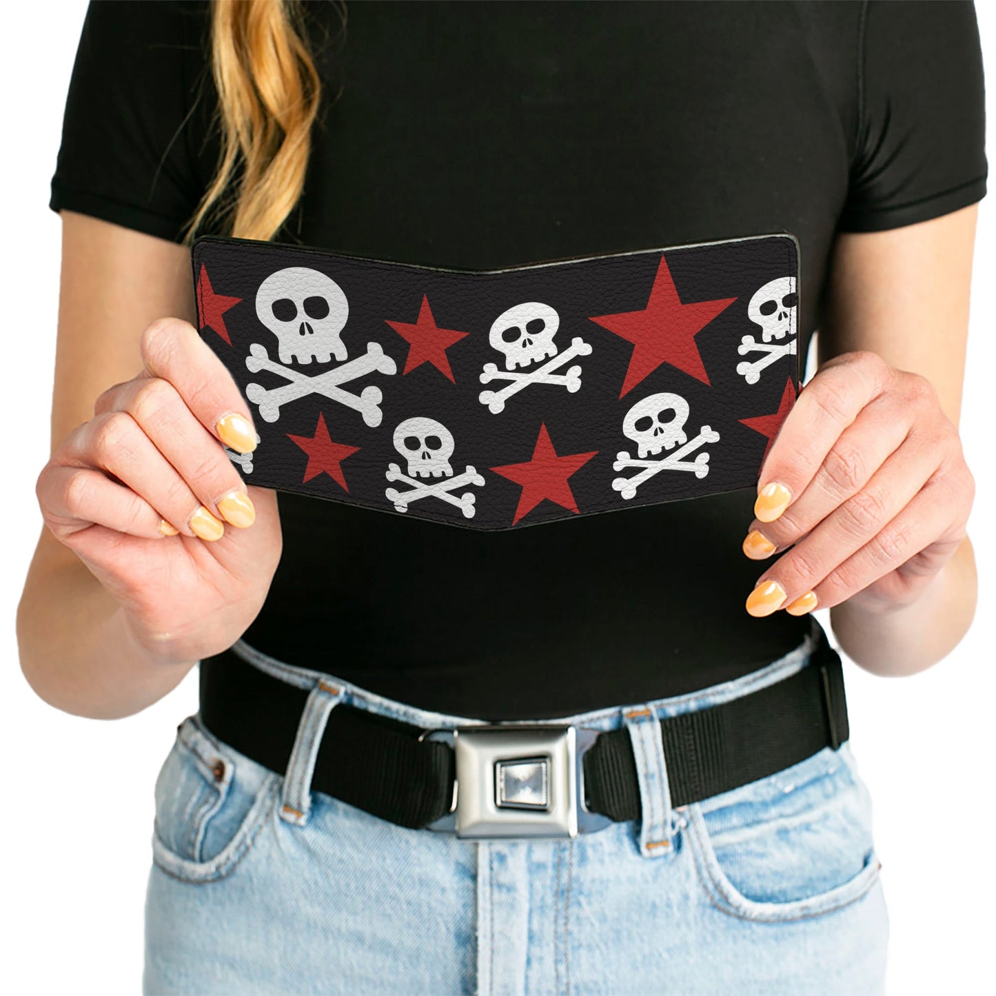 Bi-Fold Wallet - Skulls & Stars Black White Red