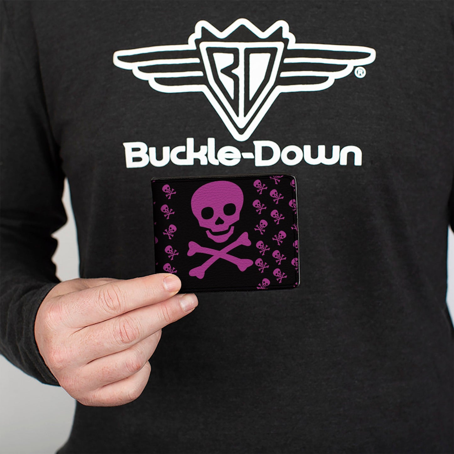 Bi-Fold Wallet - Skull w Babies Black Fuchsia