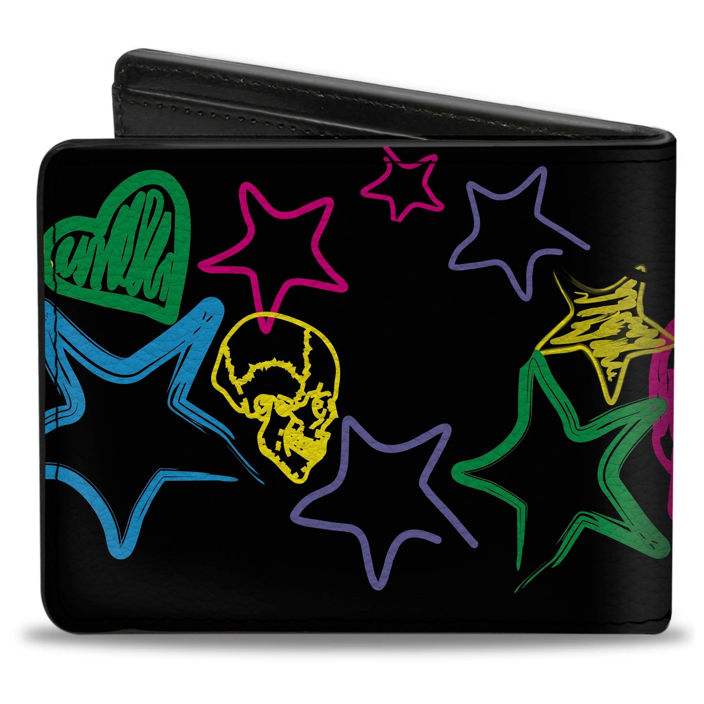 Bi-Fold Wallet - Sketch Skull Star Heart White Multi Color