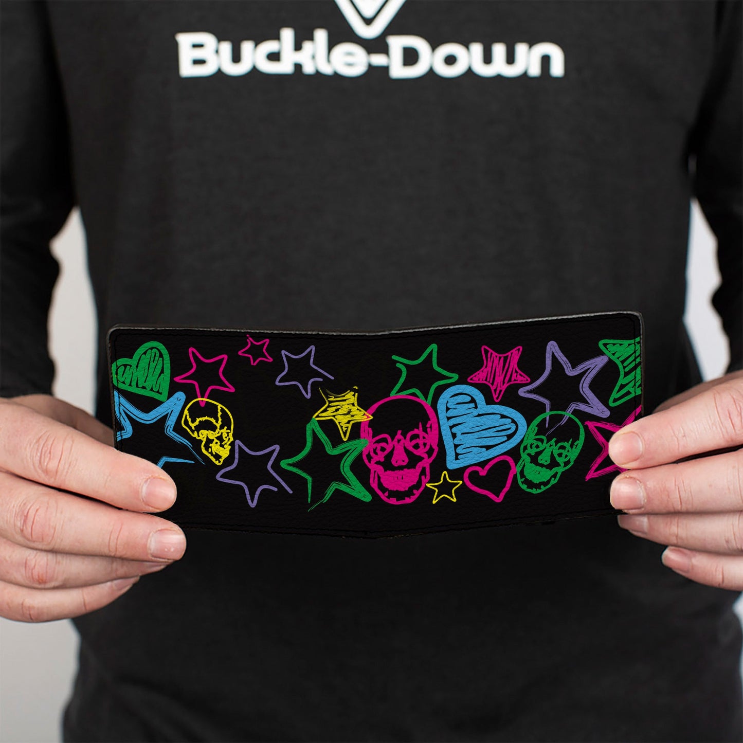 Bi-Fold Wallet - Sketch Skull Star Heart White Multi Color