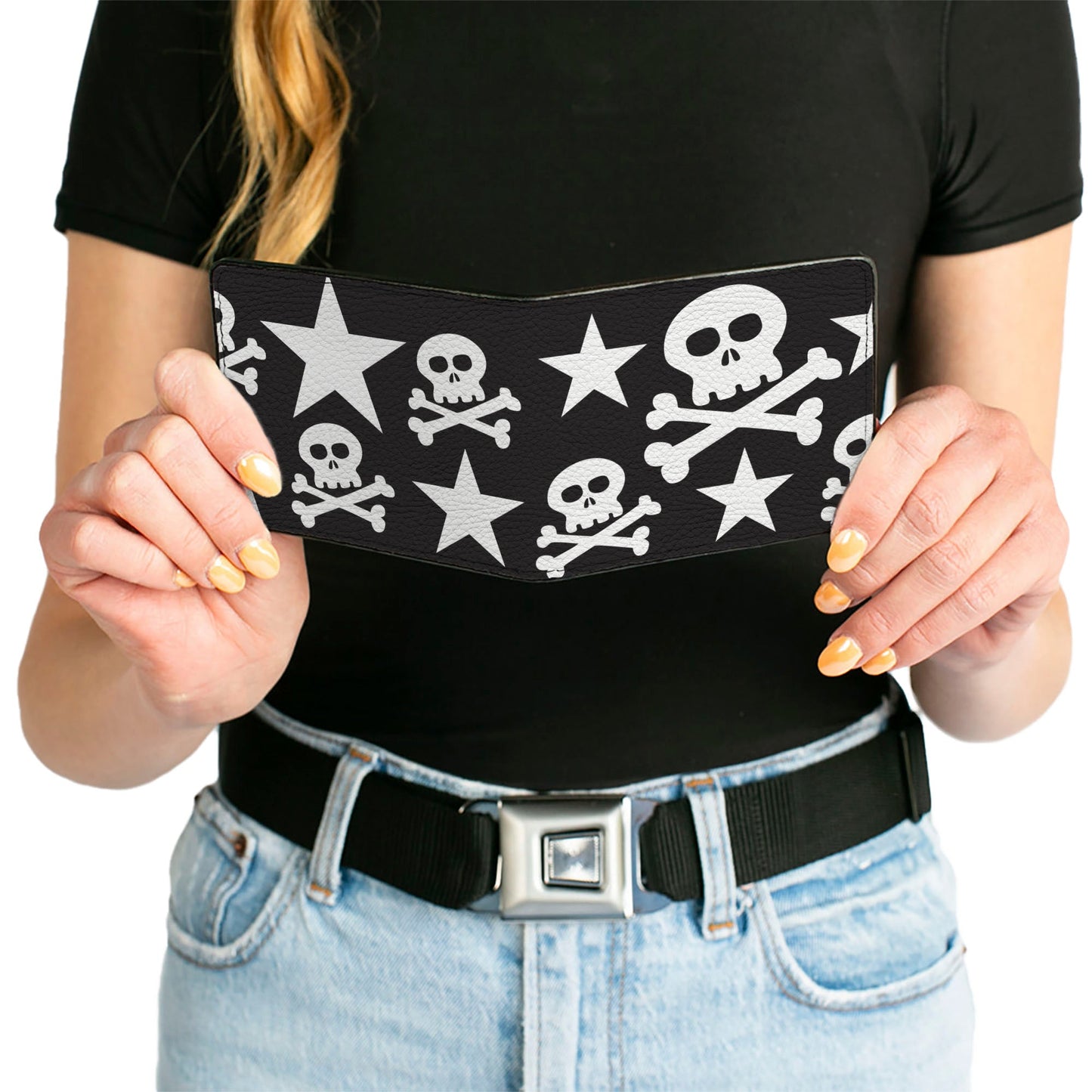 Bi-Fold Wallet - Skulls & Stars Black White