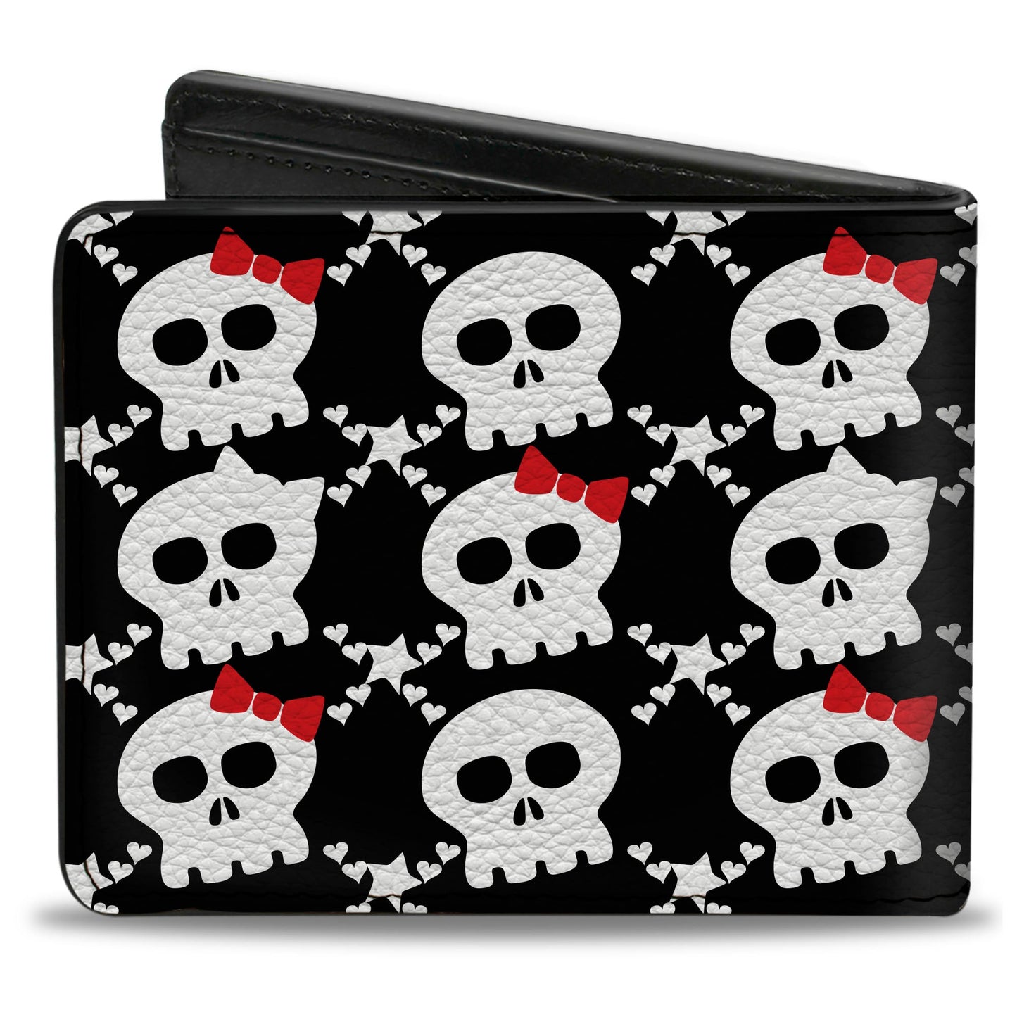 Bi-Fold Wallet - Skull w Bow Black White Red