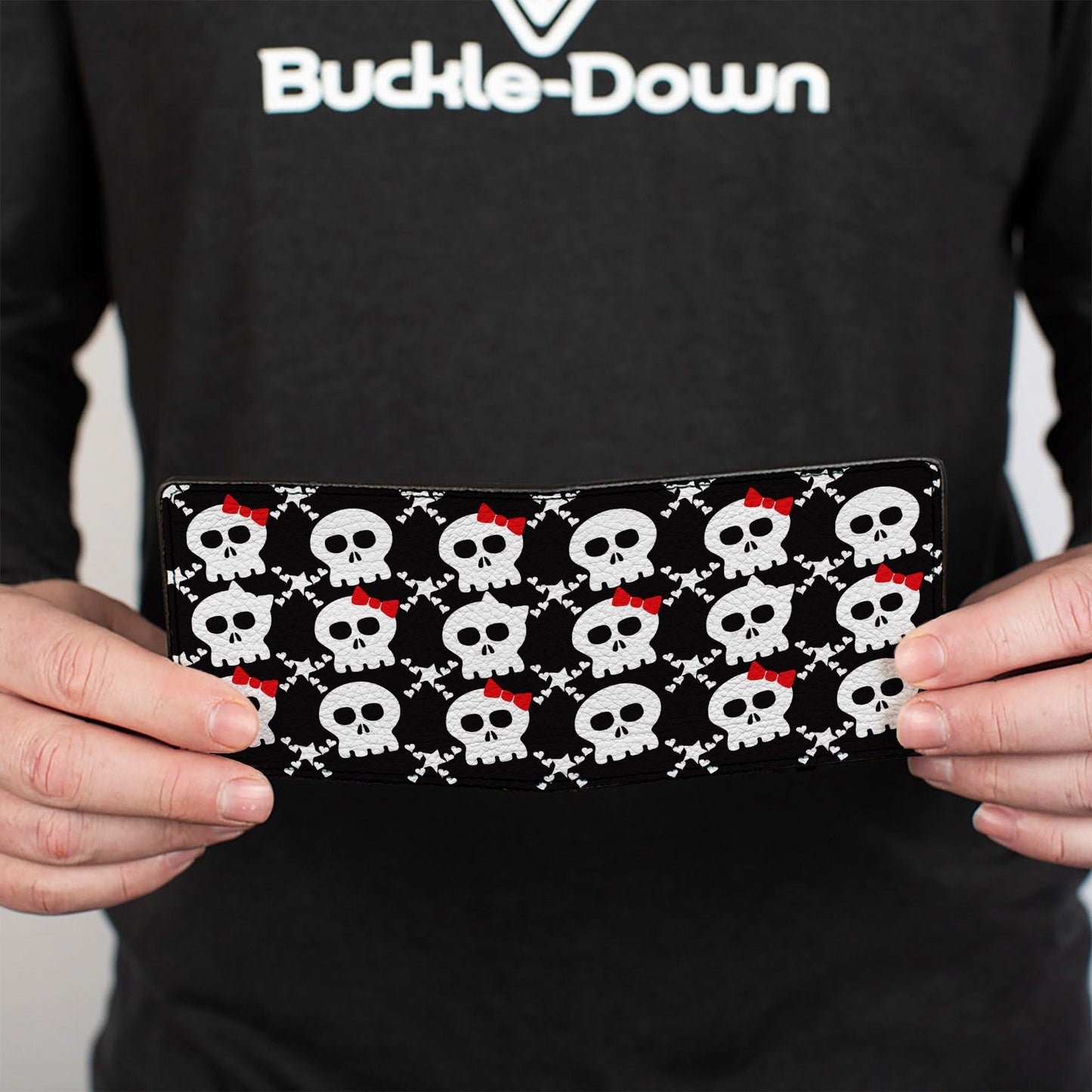 Bi-Fold Wallet - Skull w Bow Black White Red