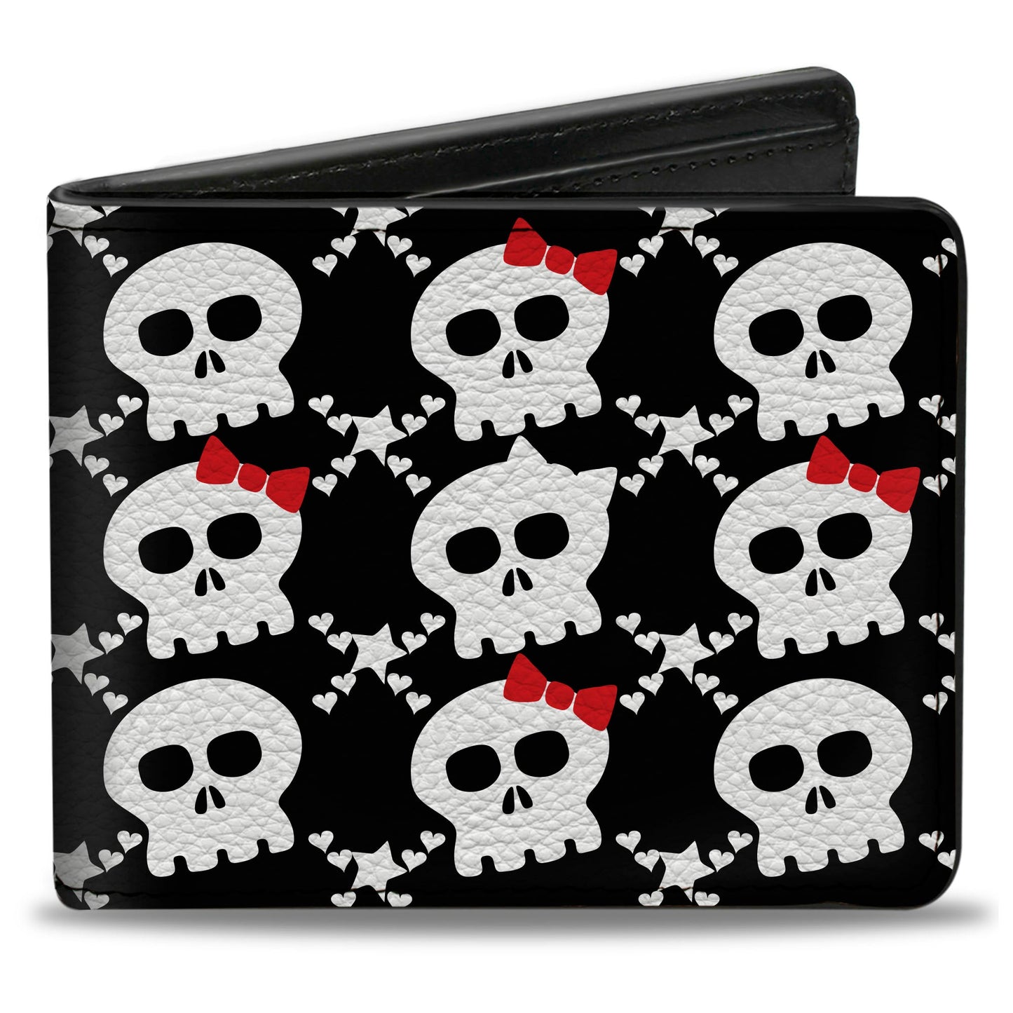 Bi-Fold Wallet - Skull w Bow Black White Red