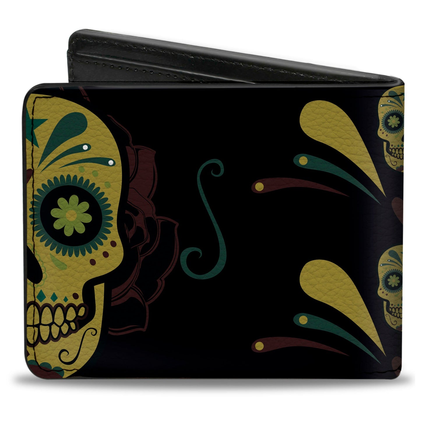 Bi-Fold Wallet - Sugar Skulls Black Olive Burgundy