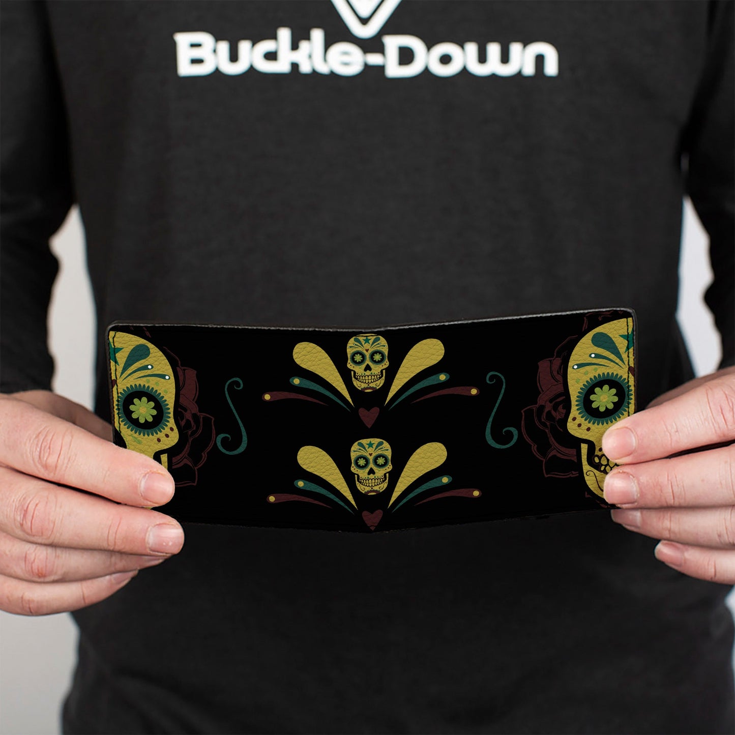 Bi-Fold Wallet - Sugar Skulls Black Olive Burgundy