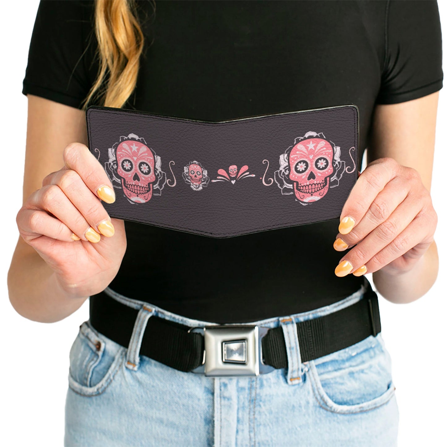 Bi-Fold Wallet - Sugar Skulls Gray Pink