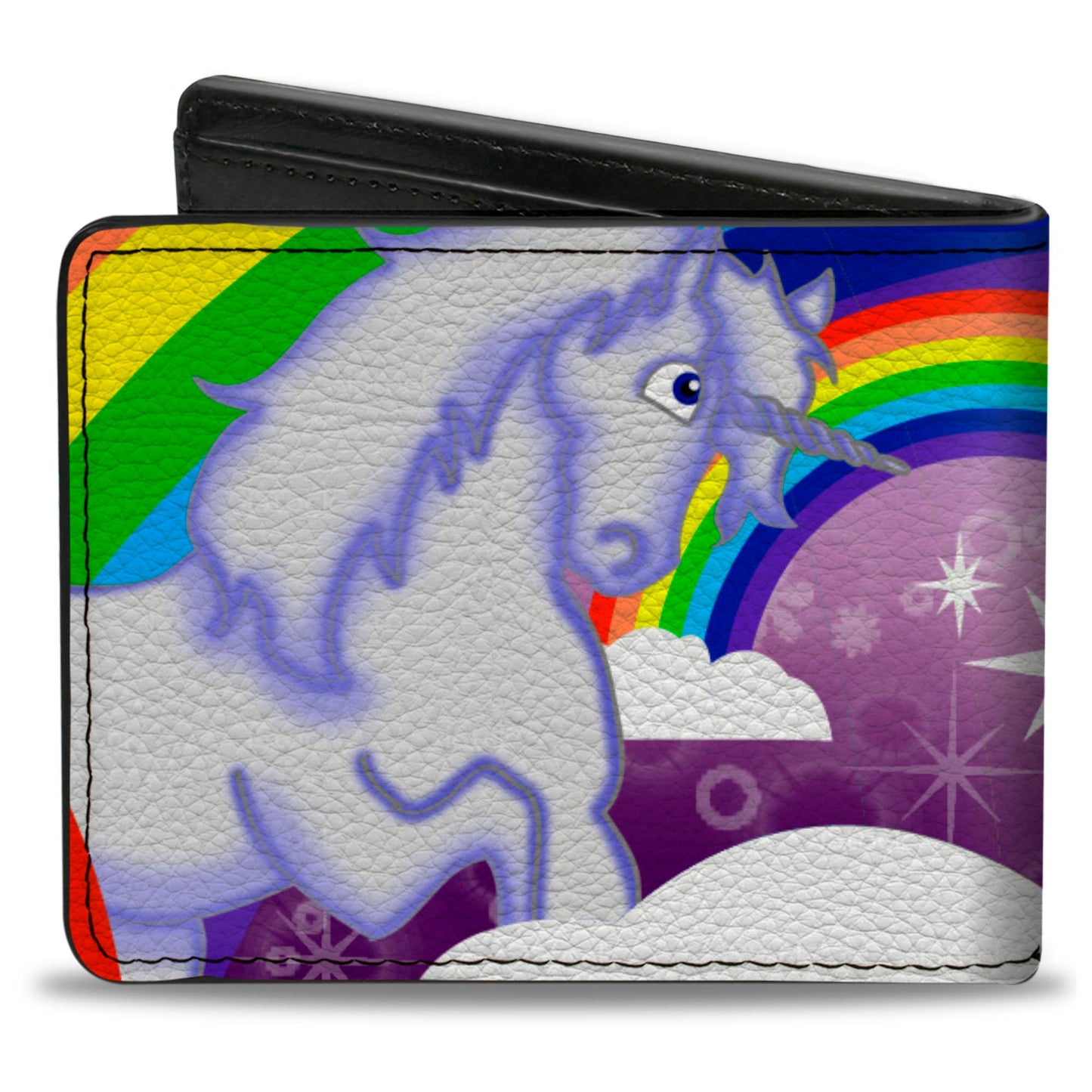 Bi-Fold Wallet - Unicorns in Rainbows w Sparkles Purple