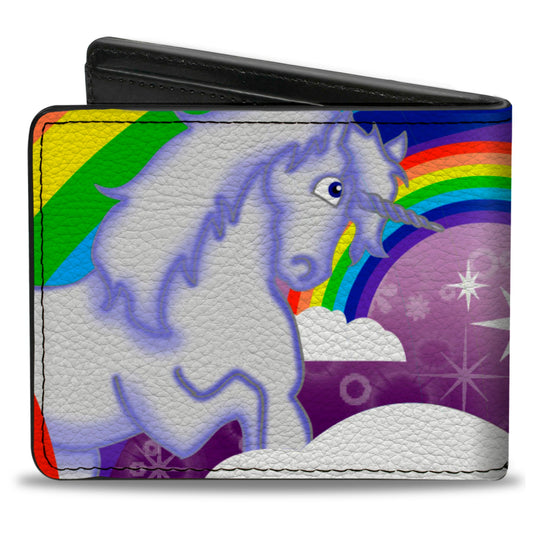 Bi-Fold Wallet - Unicorns in Rainbows w Sparkles Purple