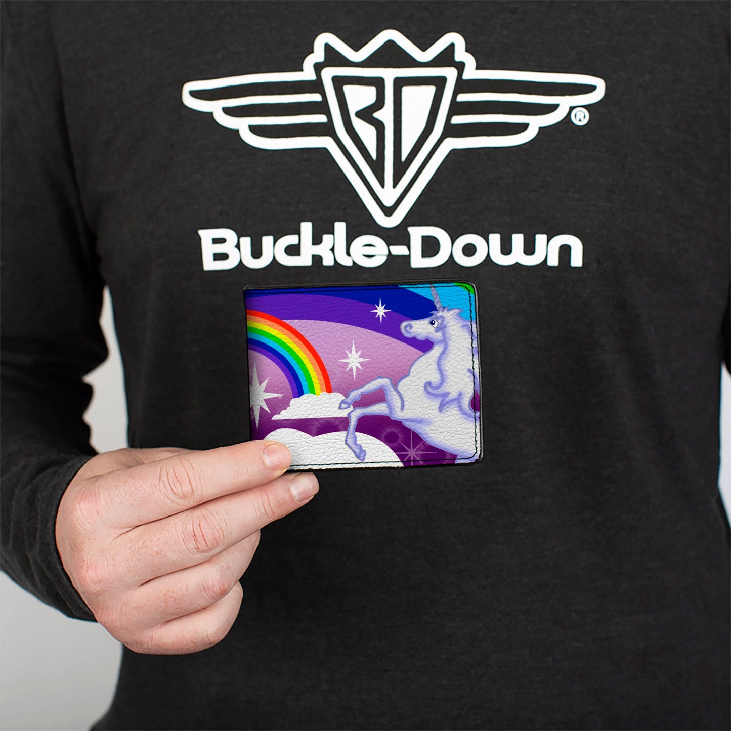 Bi-Fold Wallet - Unicorns in Rainbows w Sparkles Purple