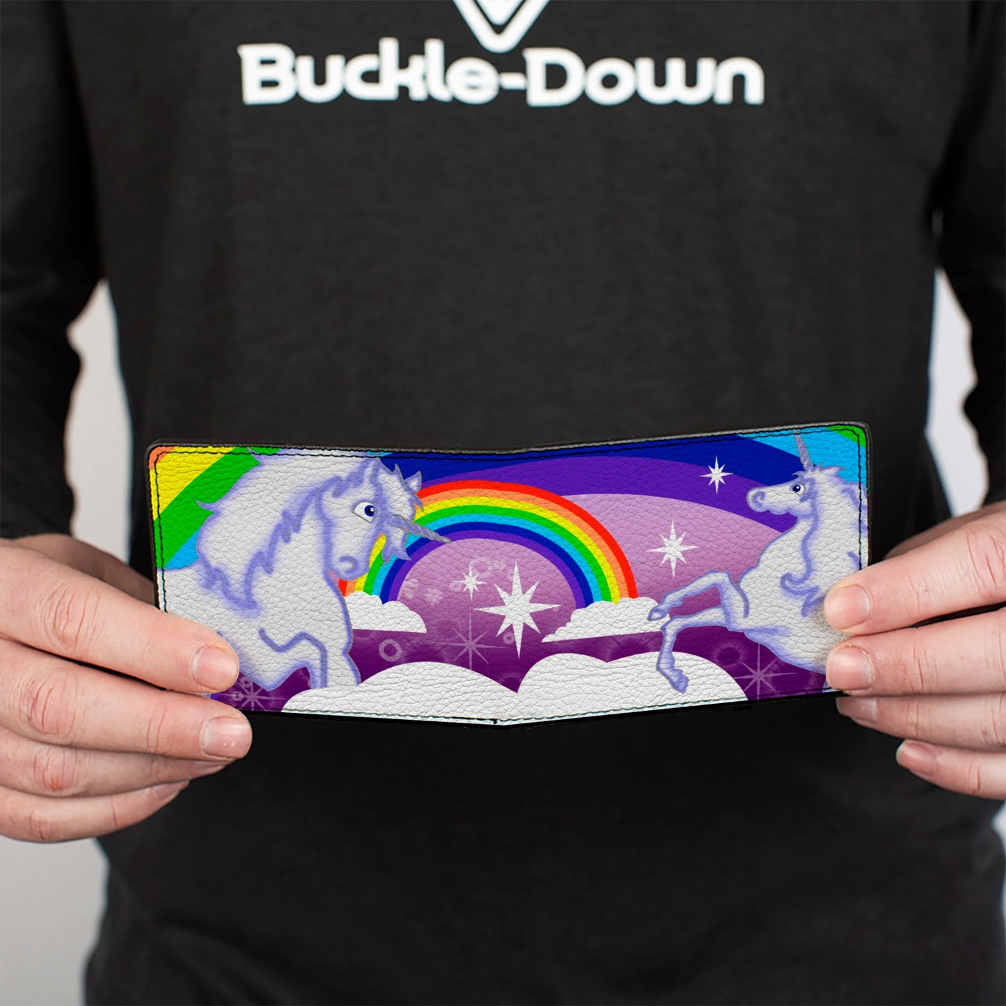 Bi-Fold Wallet - Unicorns in Rainbows w Sparkles Purple