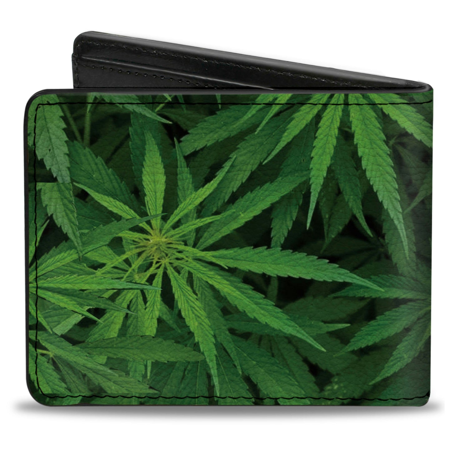 Bi-Fold Wallet - Vivid Marijuana Leaves Stacked3 Greens