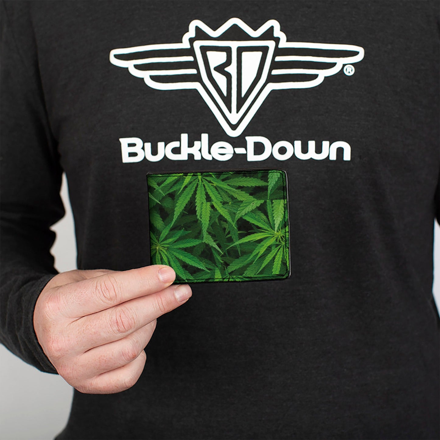 Bi-Fold Wallet - Vivid Marijuana Leaves Stacked3 Greens