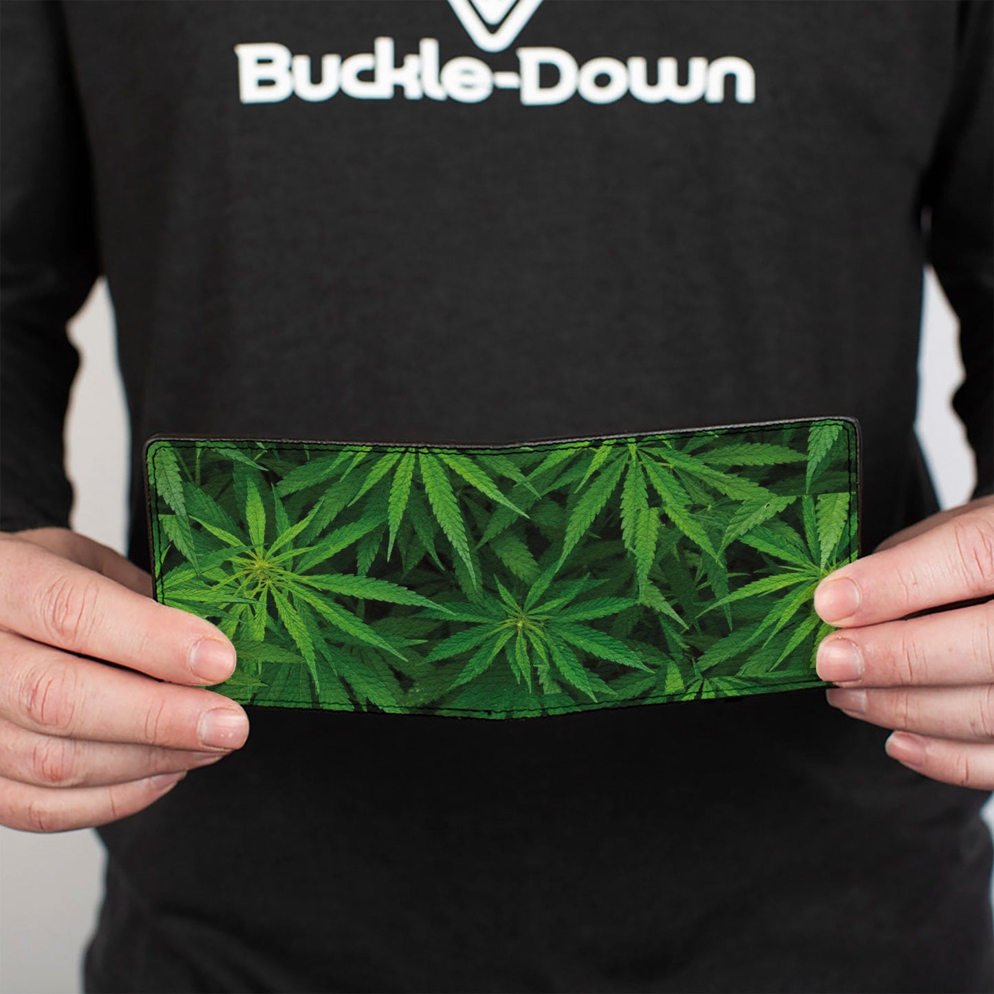 Bi-Fold Wallet - Vivid Marijuana Leaves Stacked3 Greens