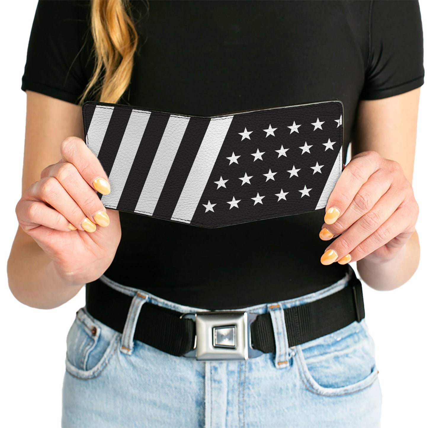 Bi-Fold Wallet - American Flag Diagonal Black White