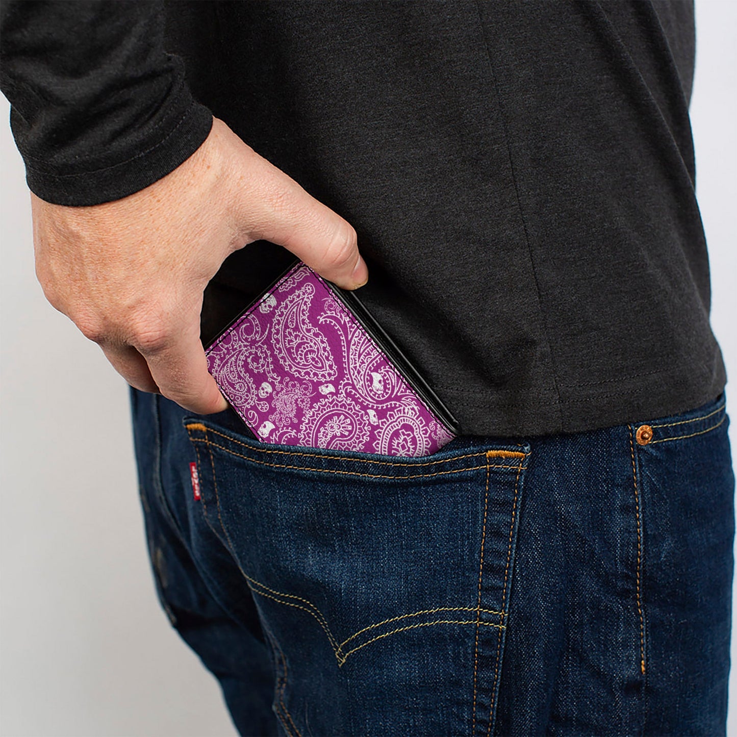 Bi-Fold Wallet - Bandana Skulls Purple White