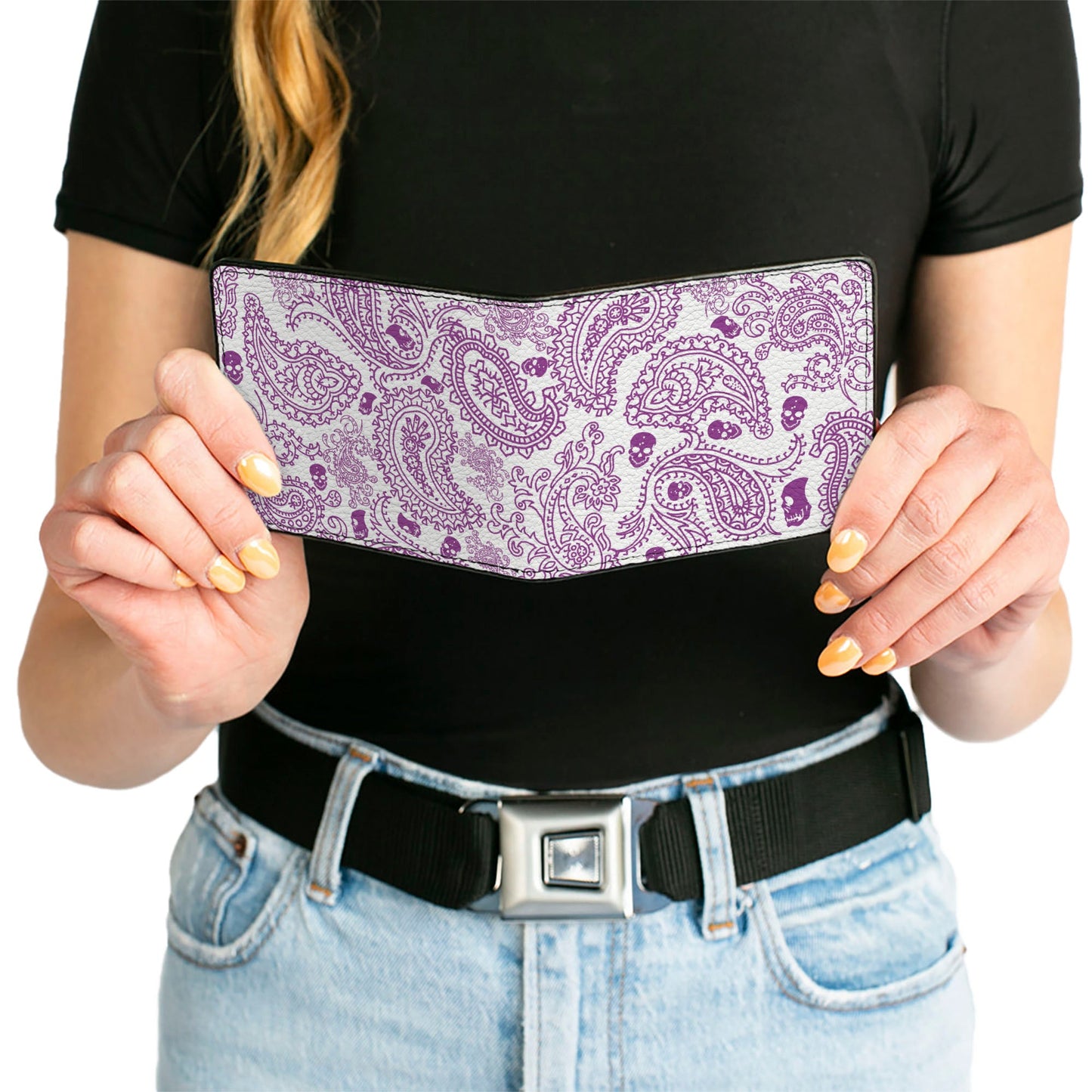 Bi-Fold Wallet - Bandana Skulls White Purple