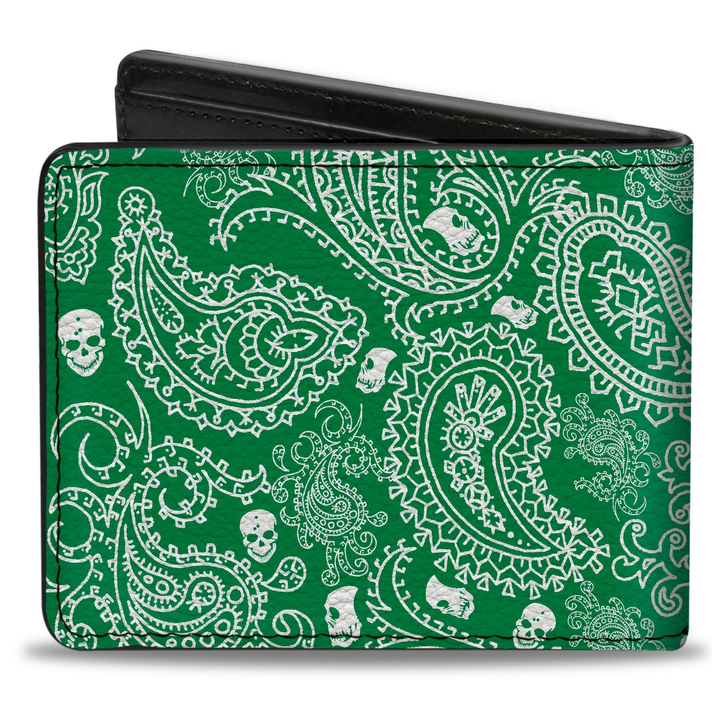 Bi-Fold Wallet - Bandana Skulls Irish Green White