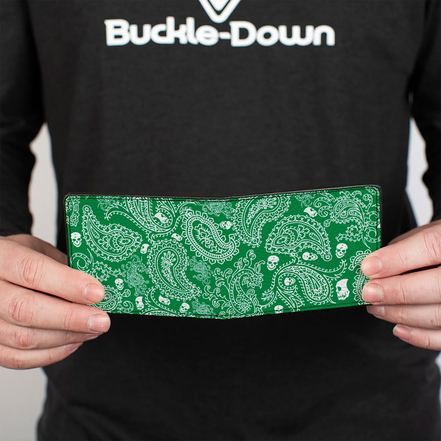 Bi-Fold Wallet - Bandana Skulls Irish Green White