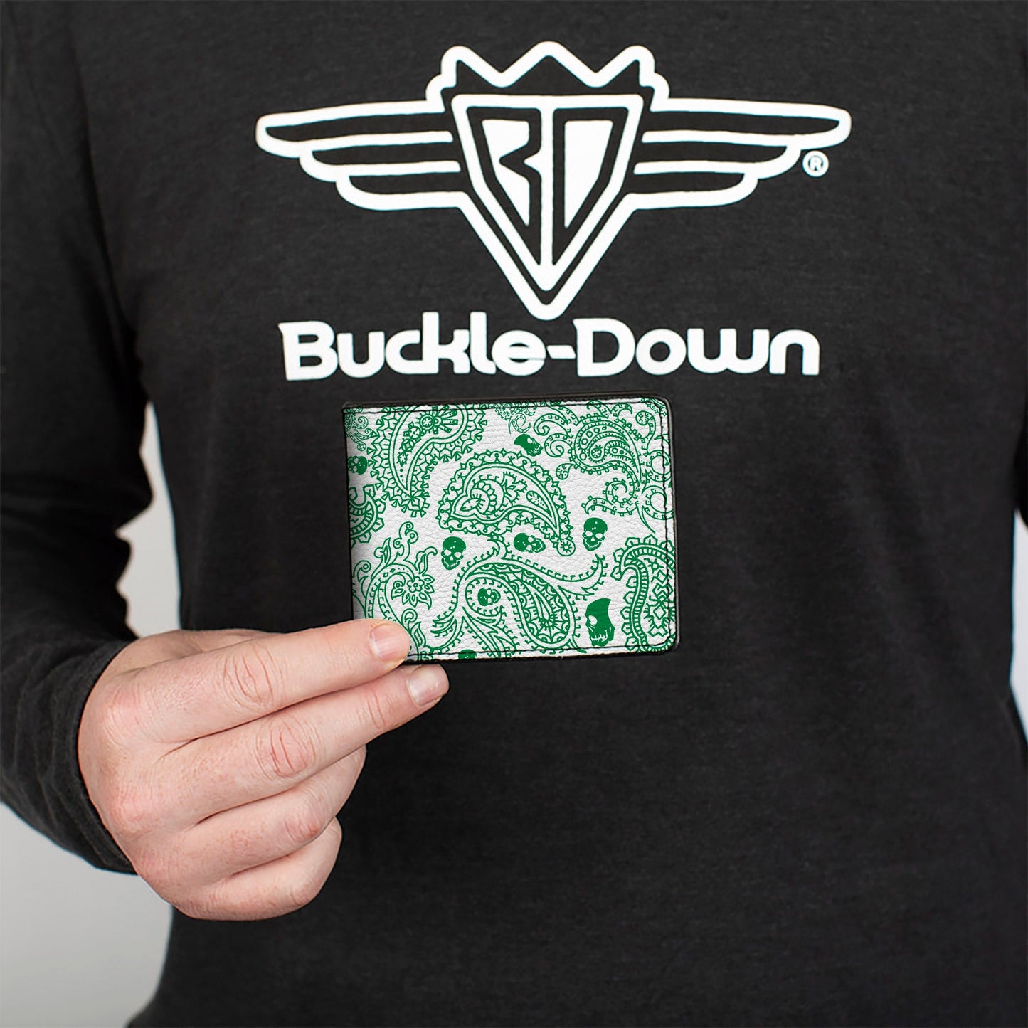 Bi-Fold Wallet - Bandana Skulls White Irish Green