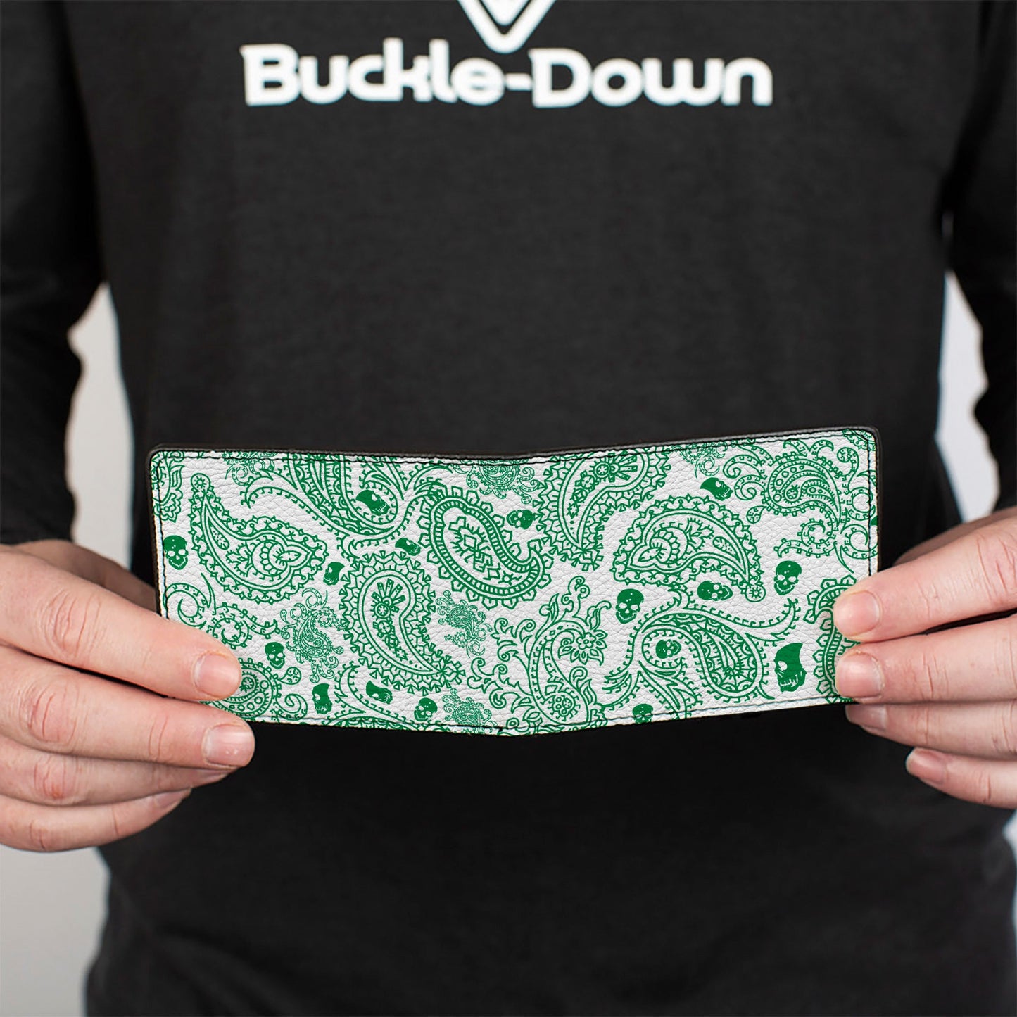 Bi-Fold Wallet - Bandana Skulls White Irish Green