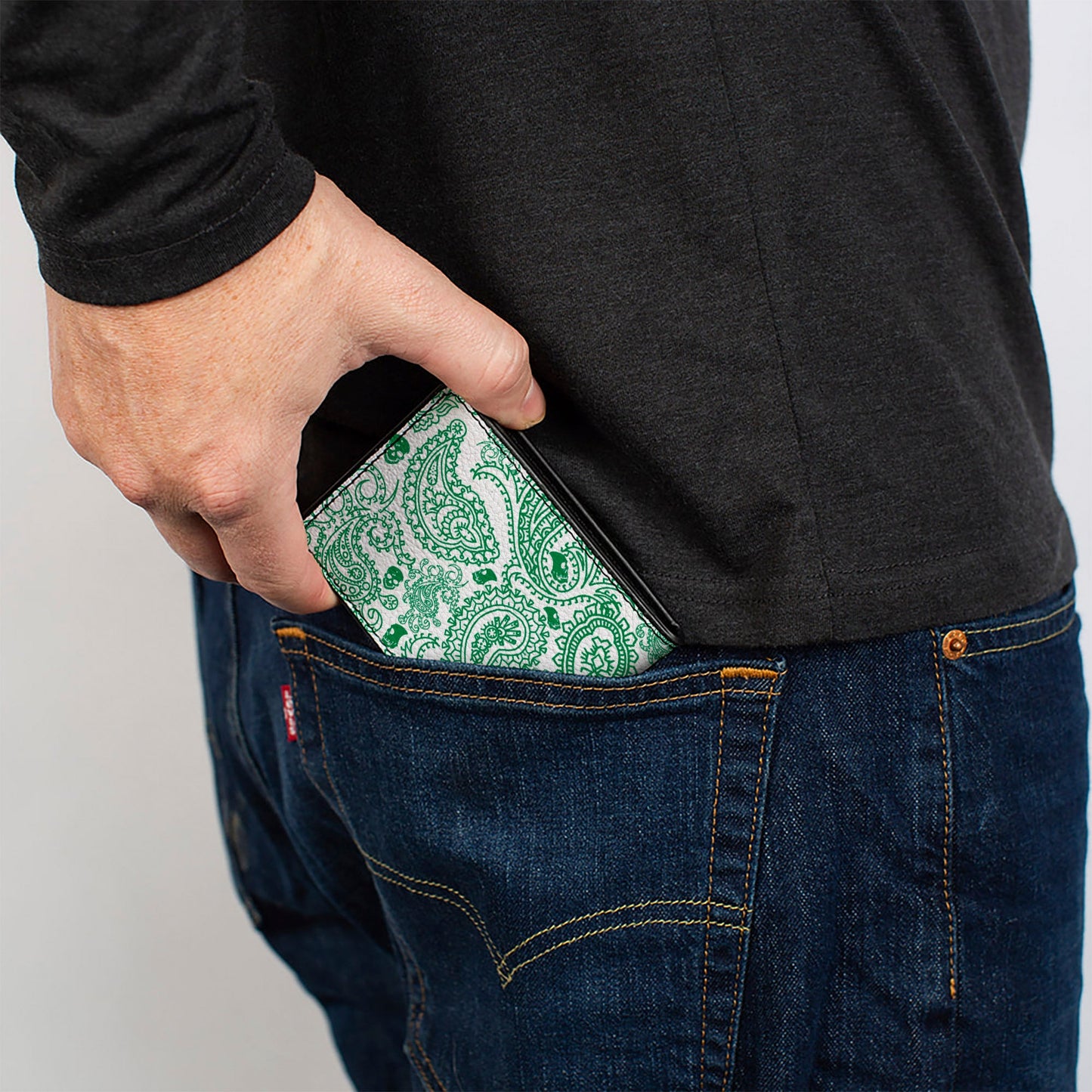 Bi-Fold Wallet - Bandana Skulls White Irish Green