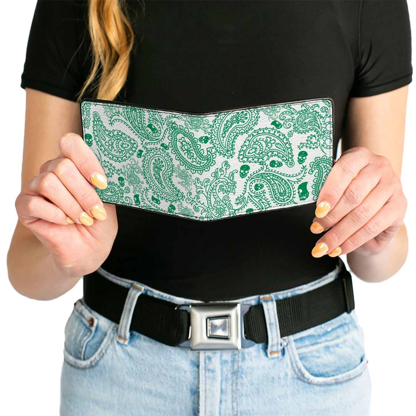 Bi-Fold Wallet - Bandana Skulls White Irish Green