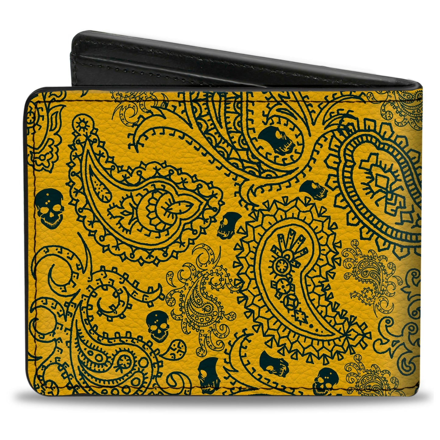 Bi-Fold Wallet - Bandana Skulls Gold Green