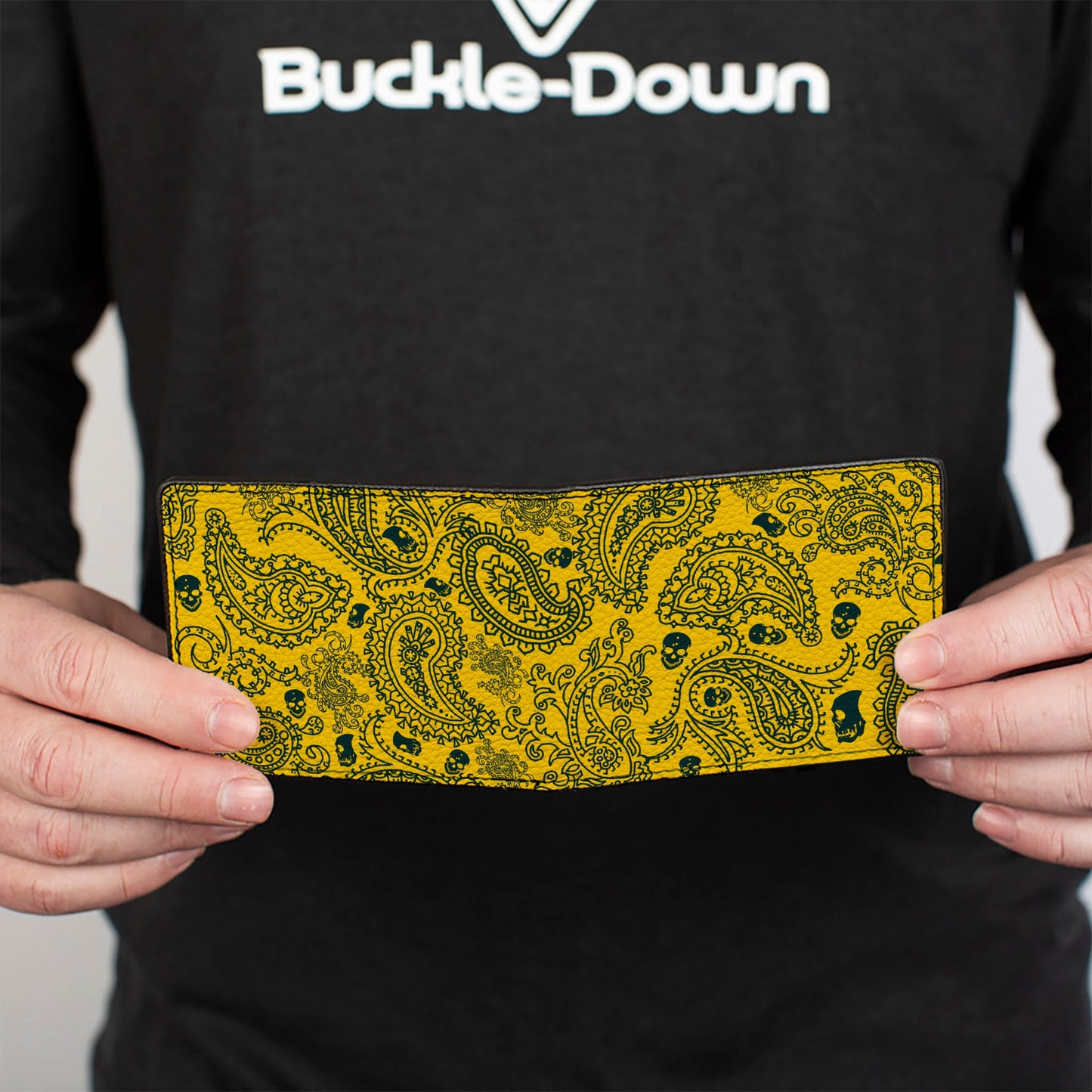 Bi-Fold Wallet - Bandana Skulls Gold Green