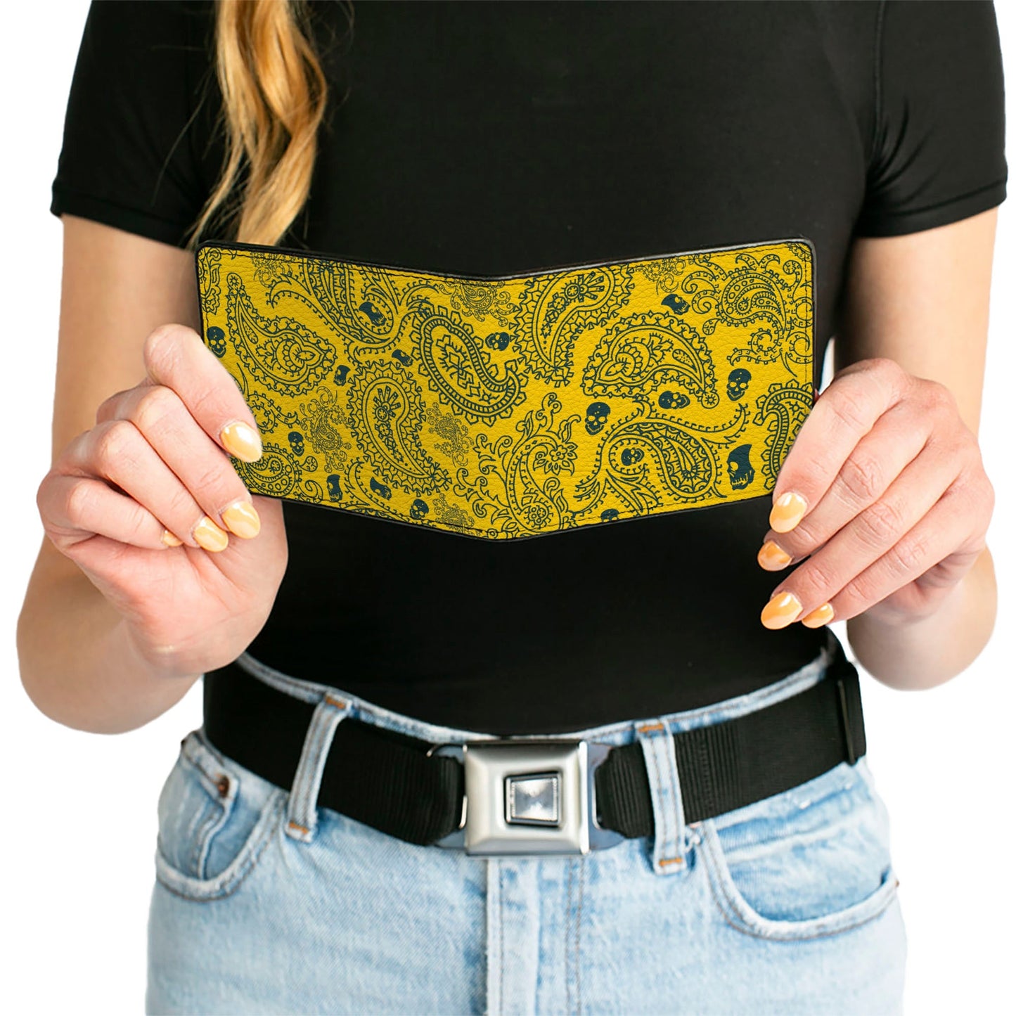 Bi-Fold Wallet - Bandana Skulls Gold Green