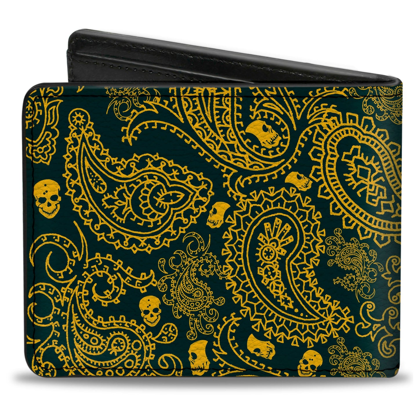 Bi-Fold Wallet - Bandana Skulls Green Gold