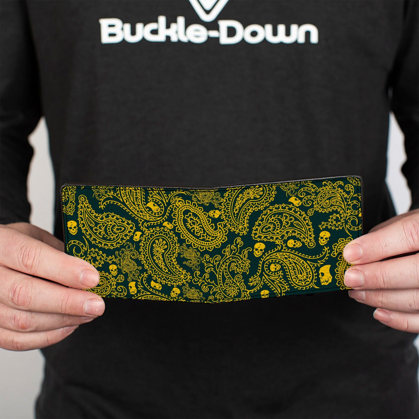 Bi-Fold Wallet - Bandana Skulls Green Gold