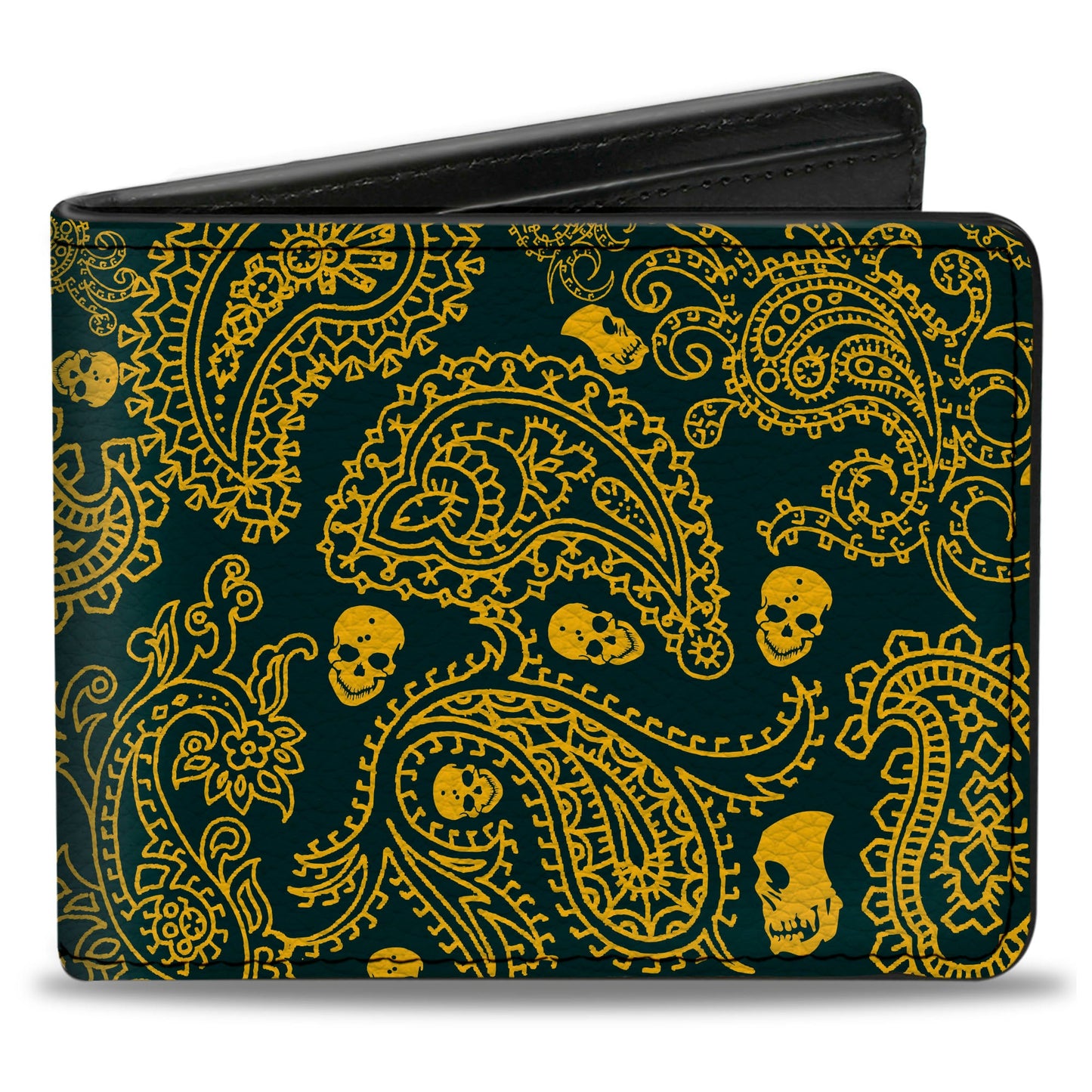 Bi-Fold Wallet - Bandana Skulls Green Gold