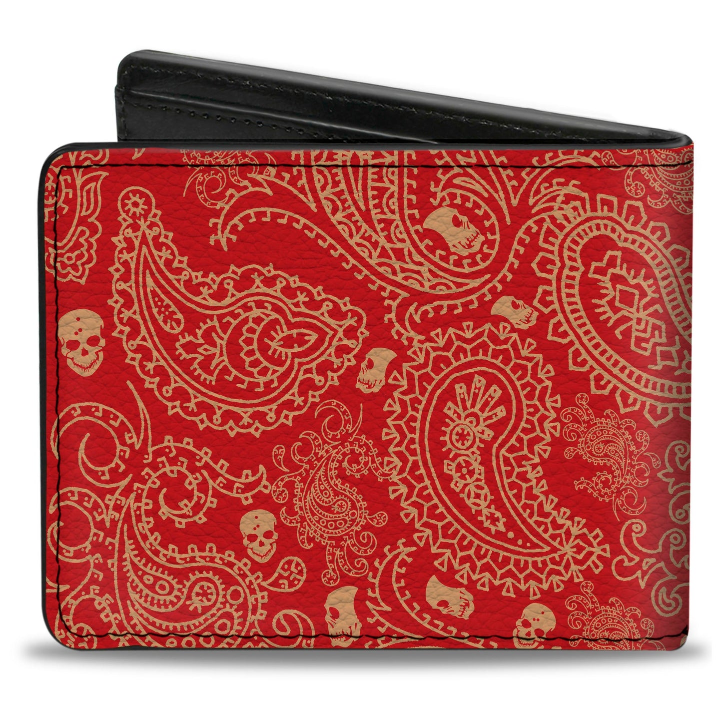 Bi-Fold Wallet - Bandana Skulls Scarlet Red Gold