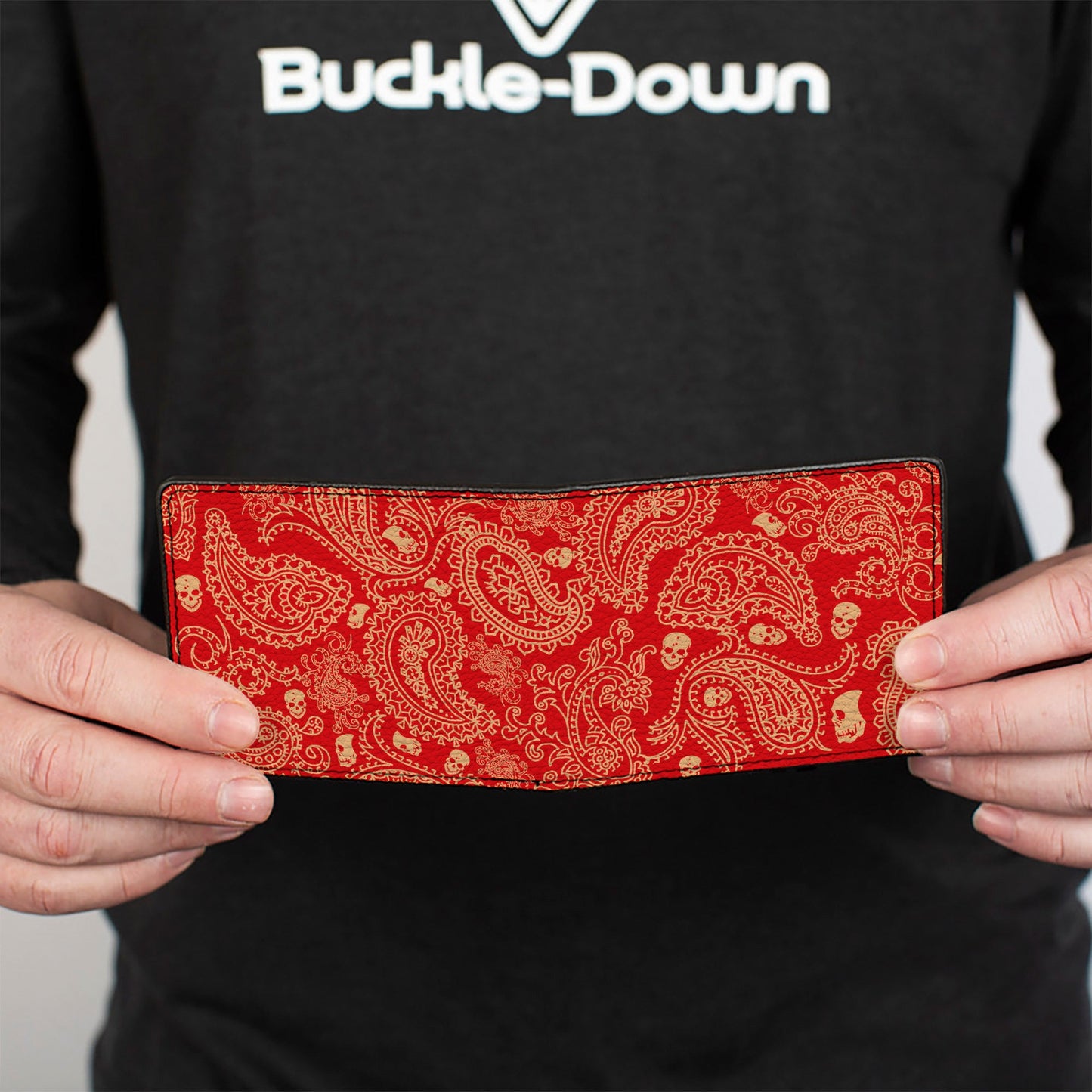 Bi-Fold Wallet - Bandana Skulls Scarlet Red Gold