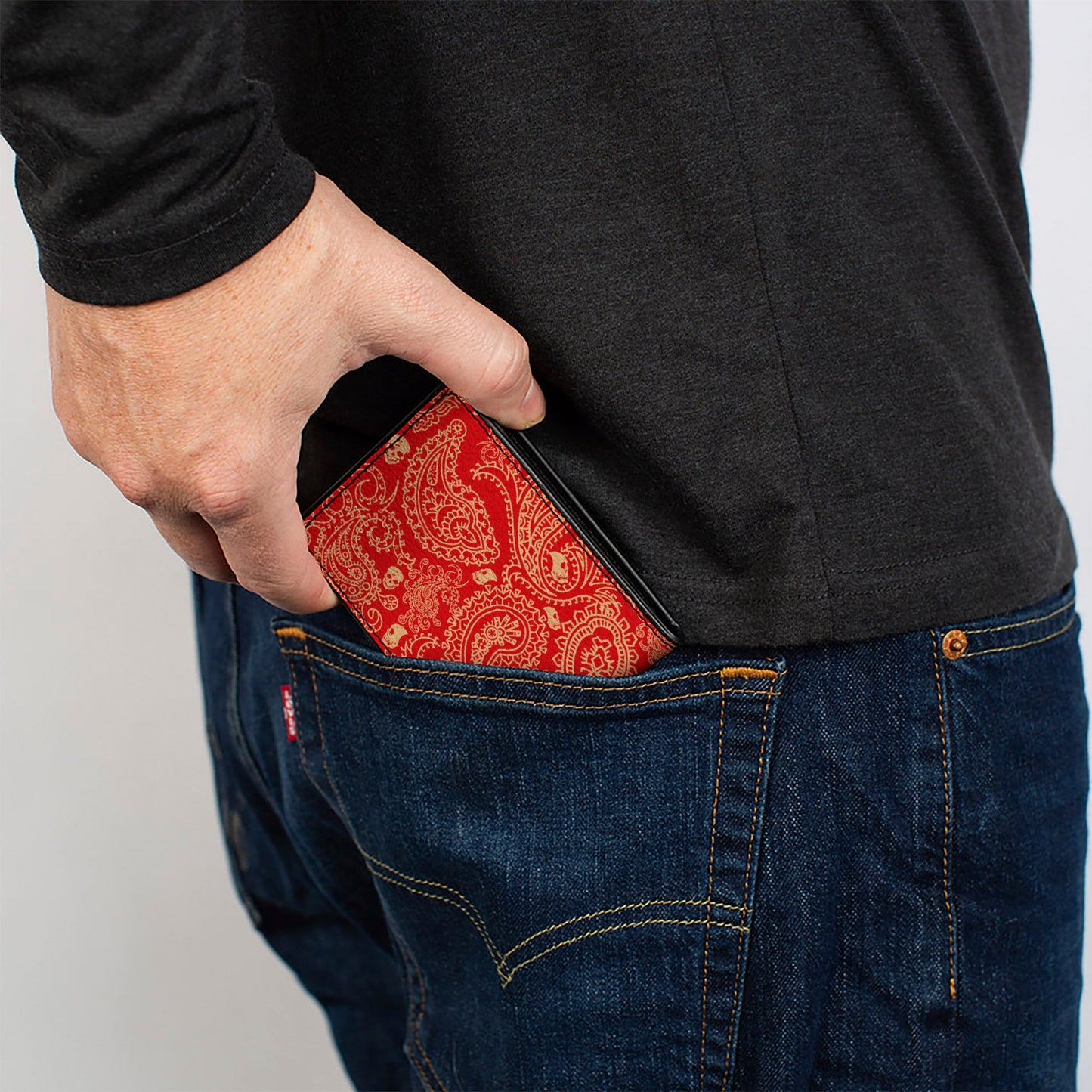Bi-Fold Wallet - Bandana Skulls Scarlet Red Gold