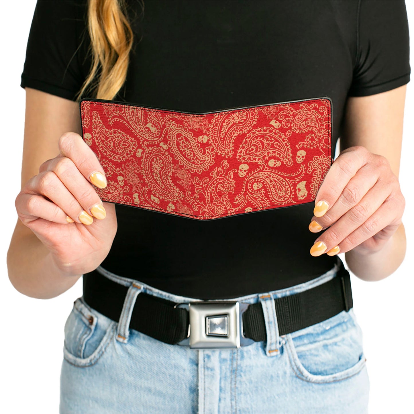 Bi-Fold Wallet - Bandana Skulls Scarlet Red Gold