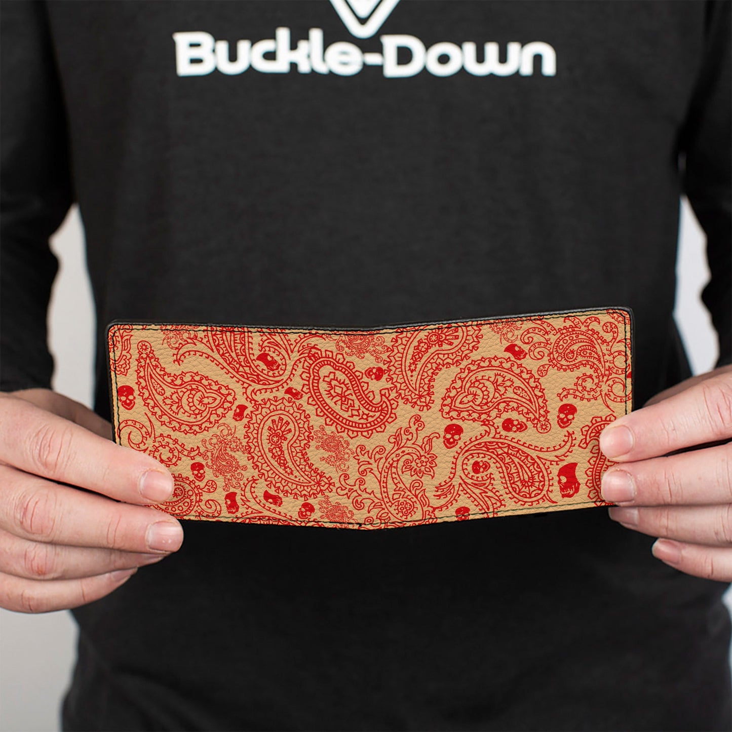 Bi-Fold Wallet - Bandana Skulls Gold Scarlet Red