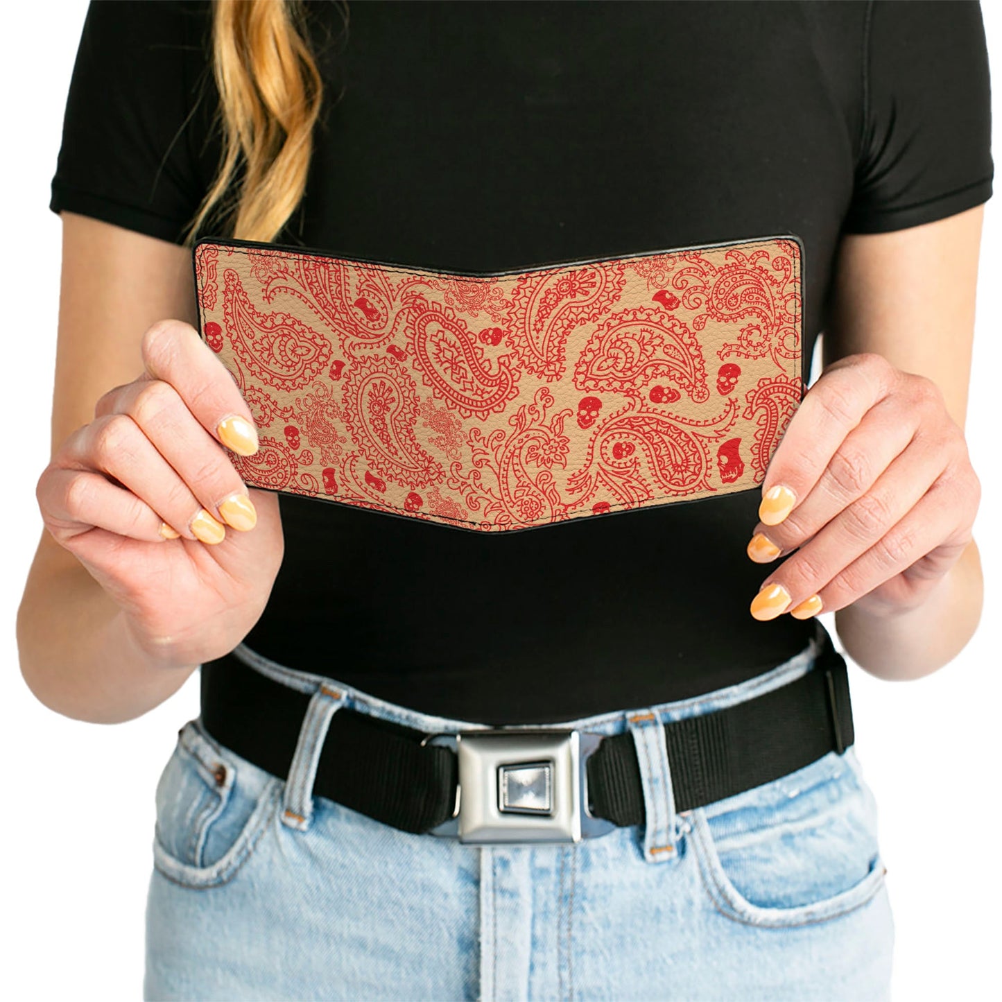 Bi-Fold Wallet - Bandana Skulls Gold Scarlet Red