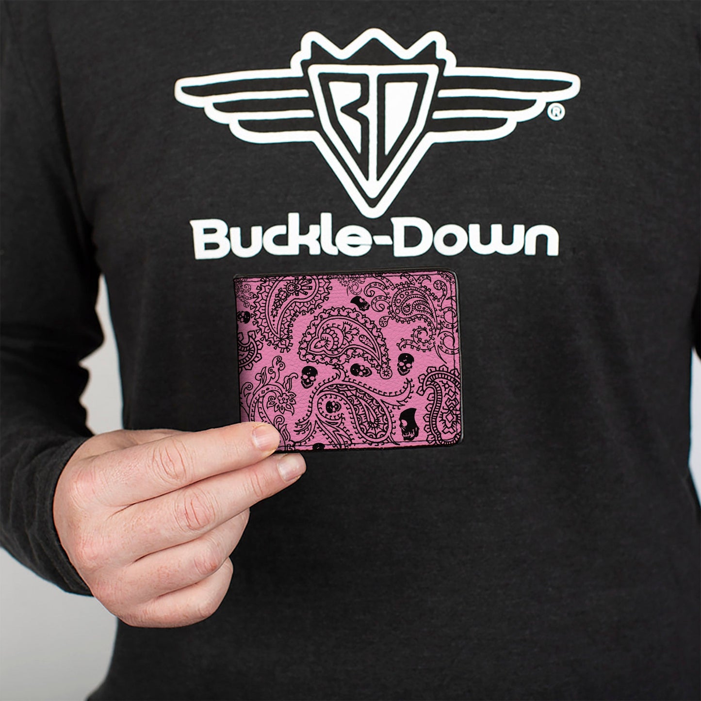 Bi-Fold Wallet - Bandana Skulls Pink Black